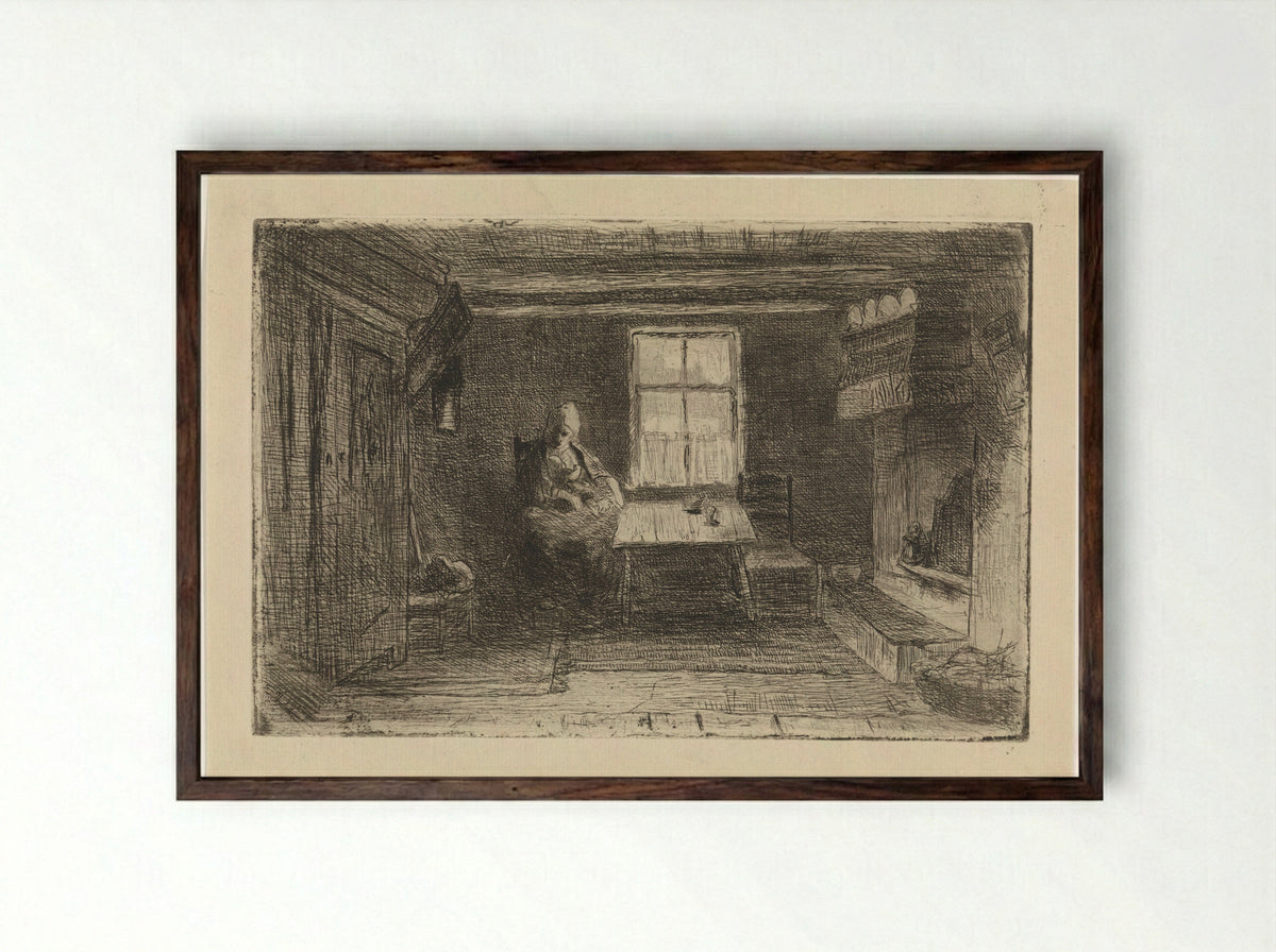 Interieur met moeder en kind - Jozef Israëls - Framed Print Dark Wood