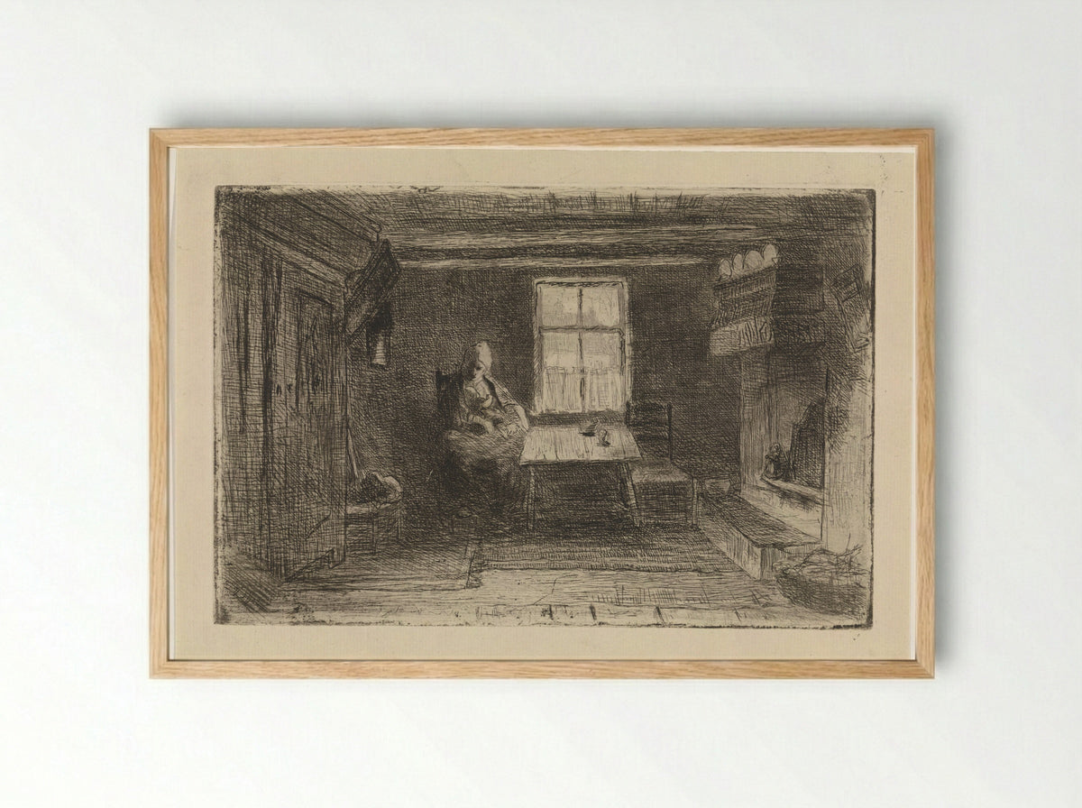 Interieur met moeder en kind - Jozef Israëls - Framed Print Wood