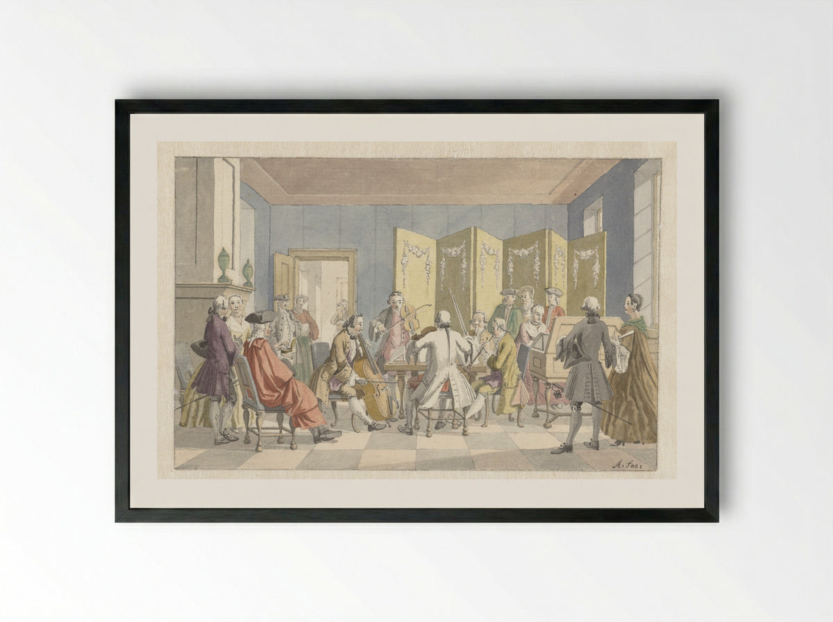 Interieur met musicerend gezelschap - Nicolaes Aartman - Framed Print Black