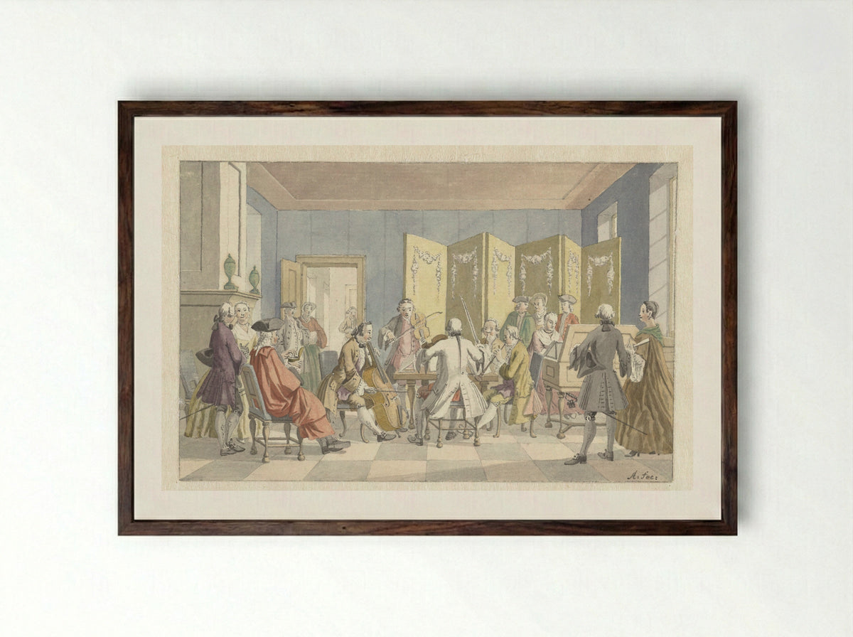 Interieur met musicerend gezelschap - Nicolaes Aartman - Framed Print Dark Wood