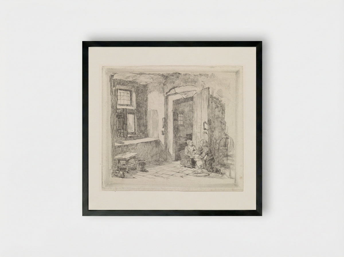 Interieur met openstaande deur - David van der Kellen - Framed Print Black