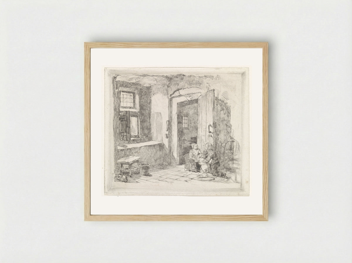 Interieur met openstaande deur - David van der Kellen - Framed Print Wood