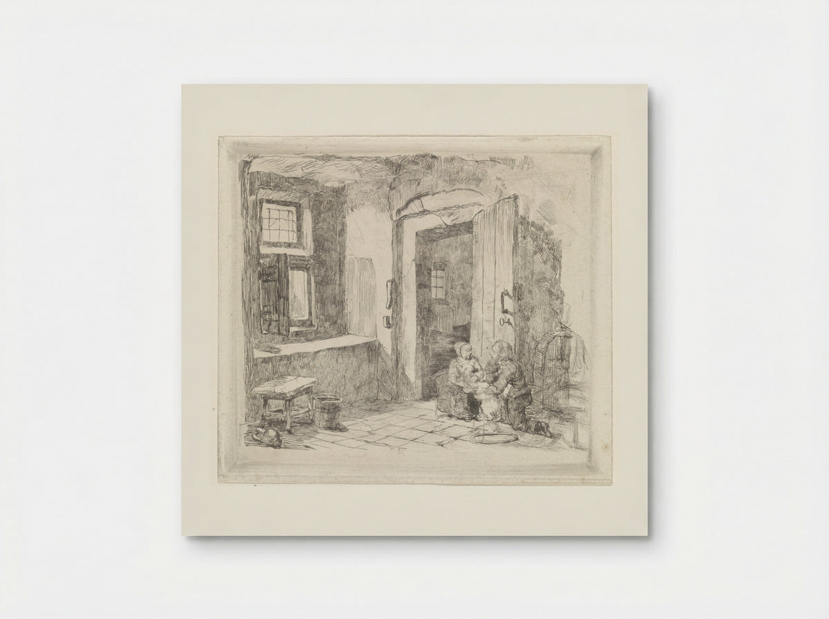 Interieur met openstaande deur - David van der Kellen - Poster