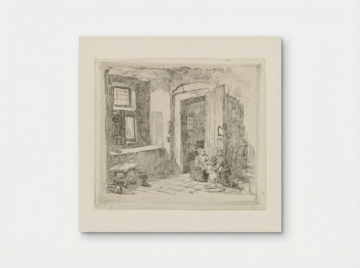 Interieur met openstaande deur - David van der Kellen - Poster
