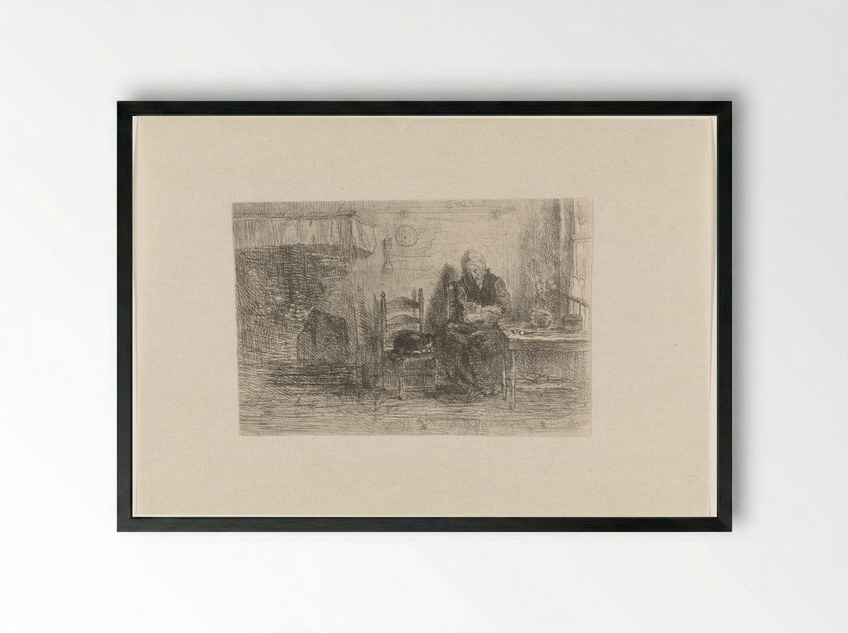 Interieur met oude vrouw - Jozef Israëls - Framed Print Black