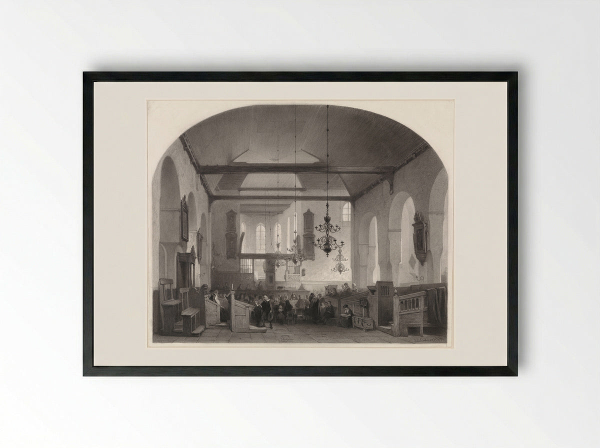 Interieur van de Geertekerk te Utrecht - Anthony Cornelis Cramer - Framed Print Black