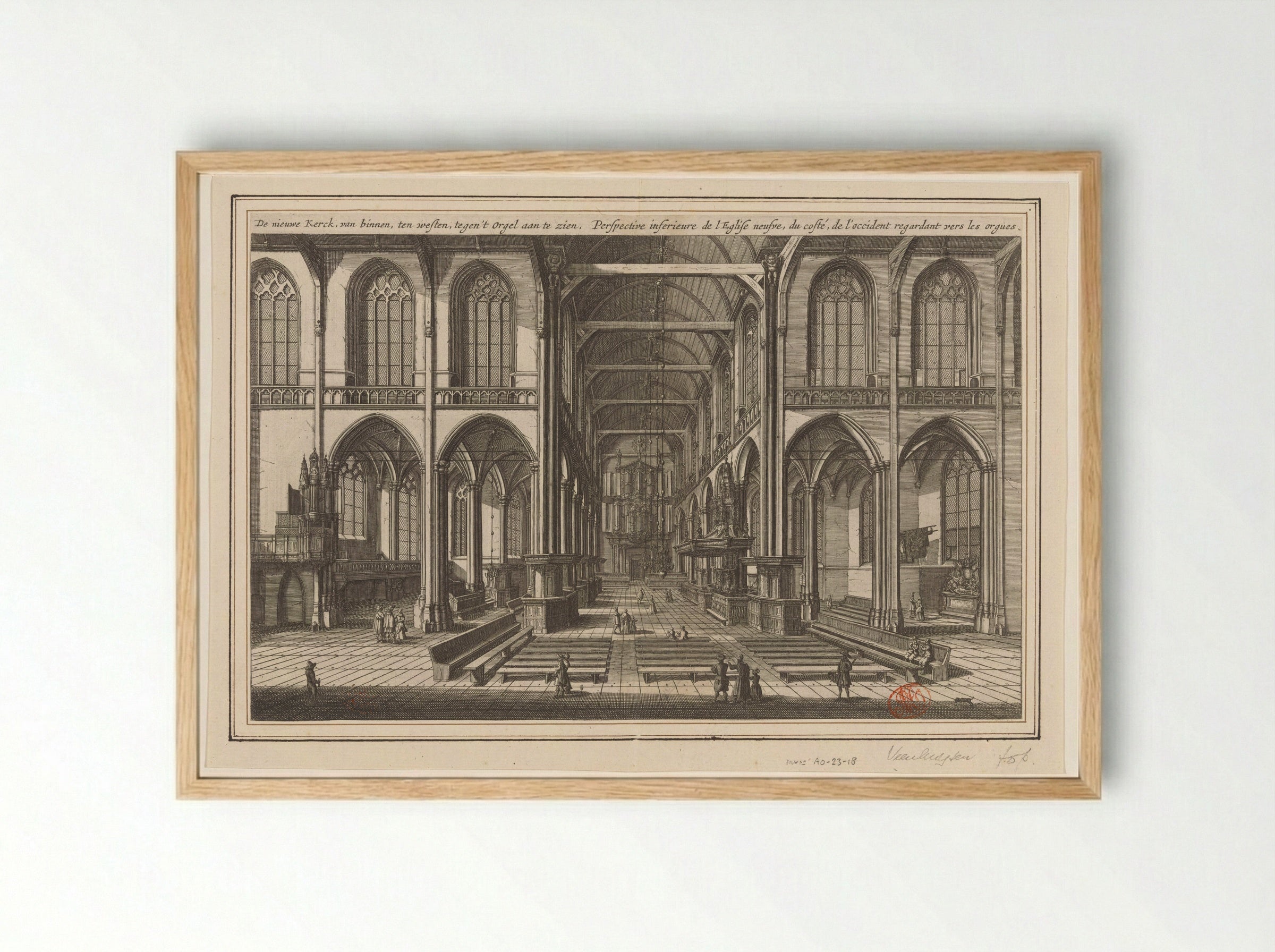 Interieur van de Nieuwe Kerk te Amsterdam, naar het westen gezien - Jan Veenhuysen - Framed Print Wood