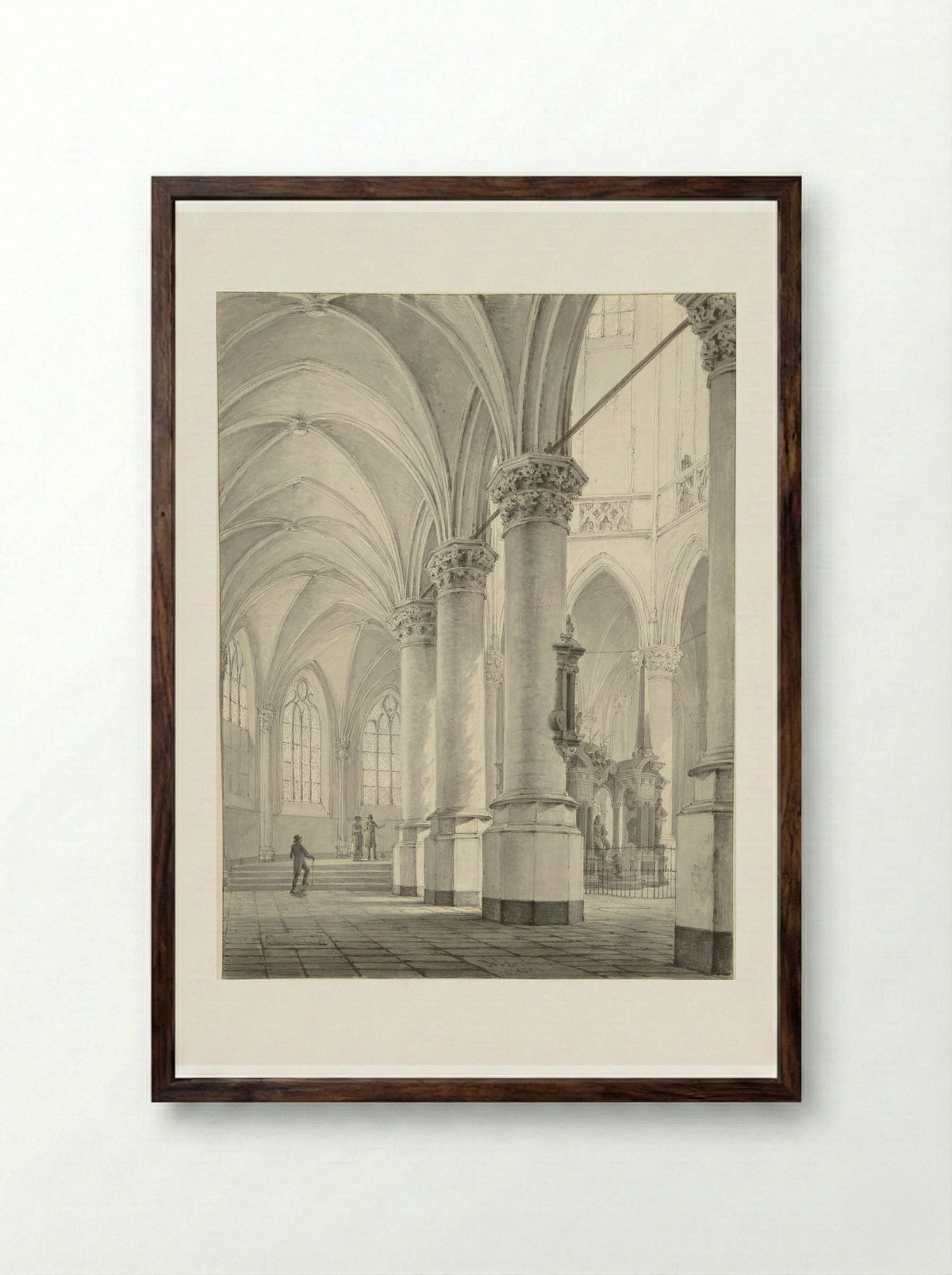 Interieur van de Nieuwe Kerk te Delft - Johannes Jelgerhuis - Framed Print Dark Wood
