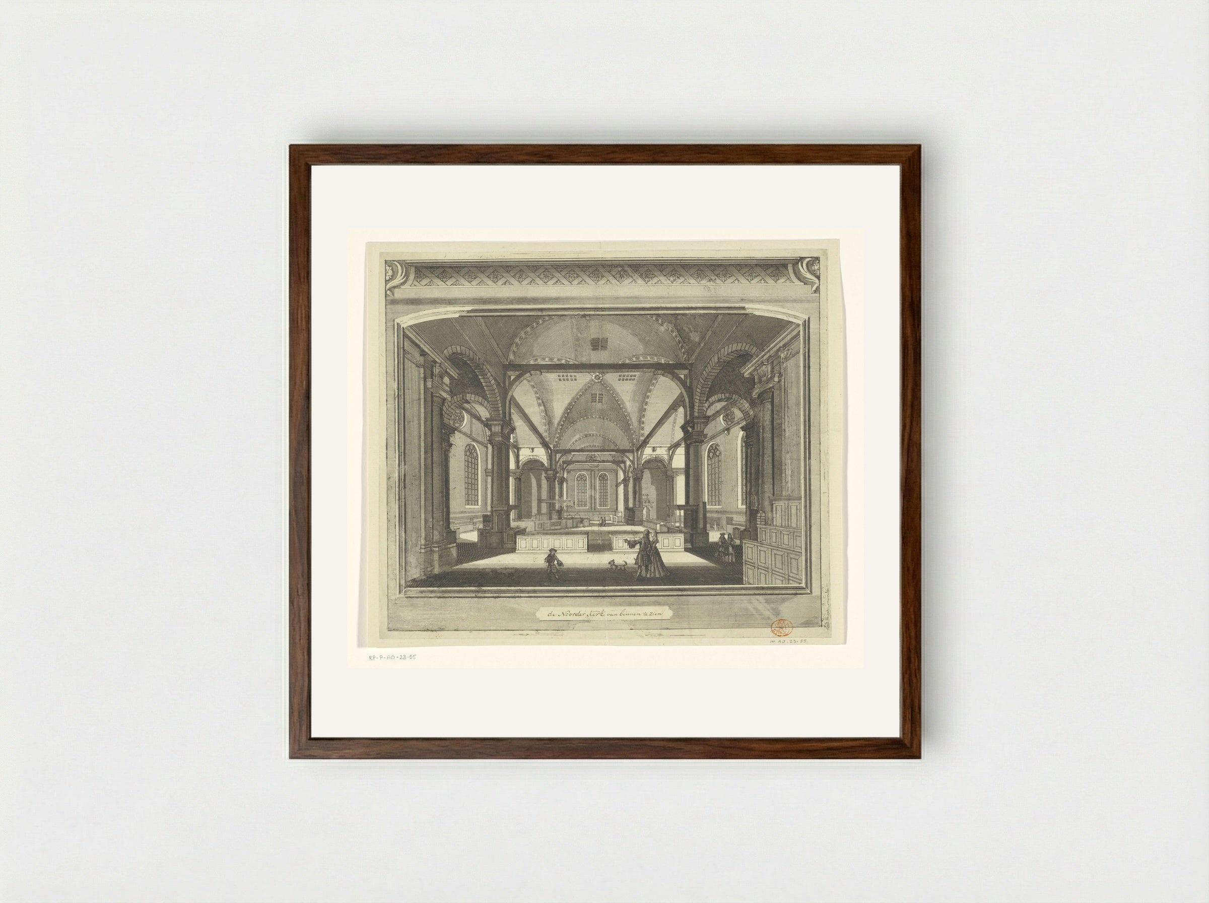 Interieur van de Noorderkerk te Amsterdam - Pieter van den Berge - Framed Print Dark Wood