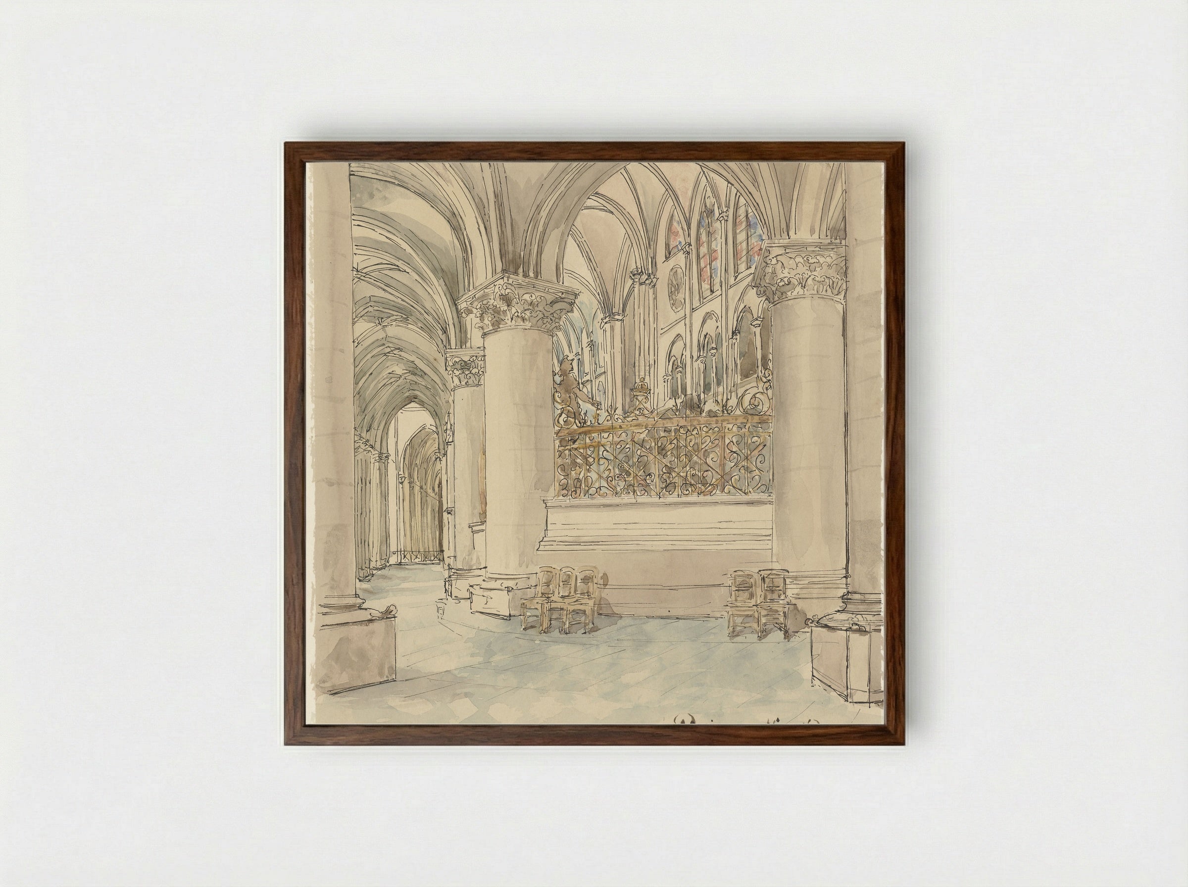 Interieur van de Notre-Dame te Parijs - Wilhelm Cornelis Bauer - Framed Print Dark Wood