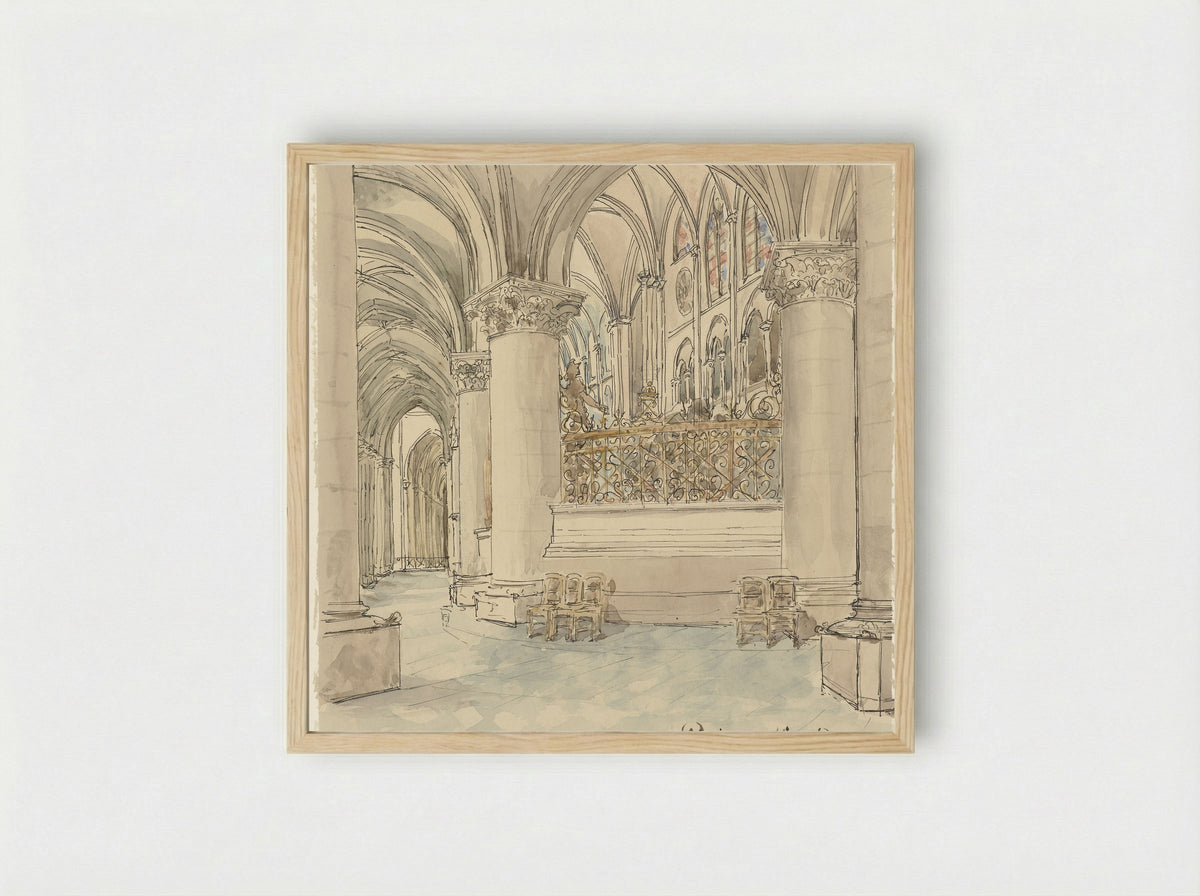 Interieur van de Notre-Dame te Parijs - Wilhelm Cornelis Bauer - Framed Print Wood