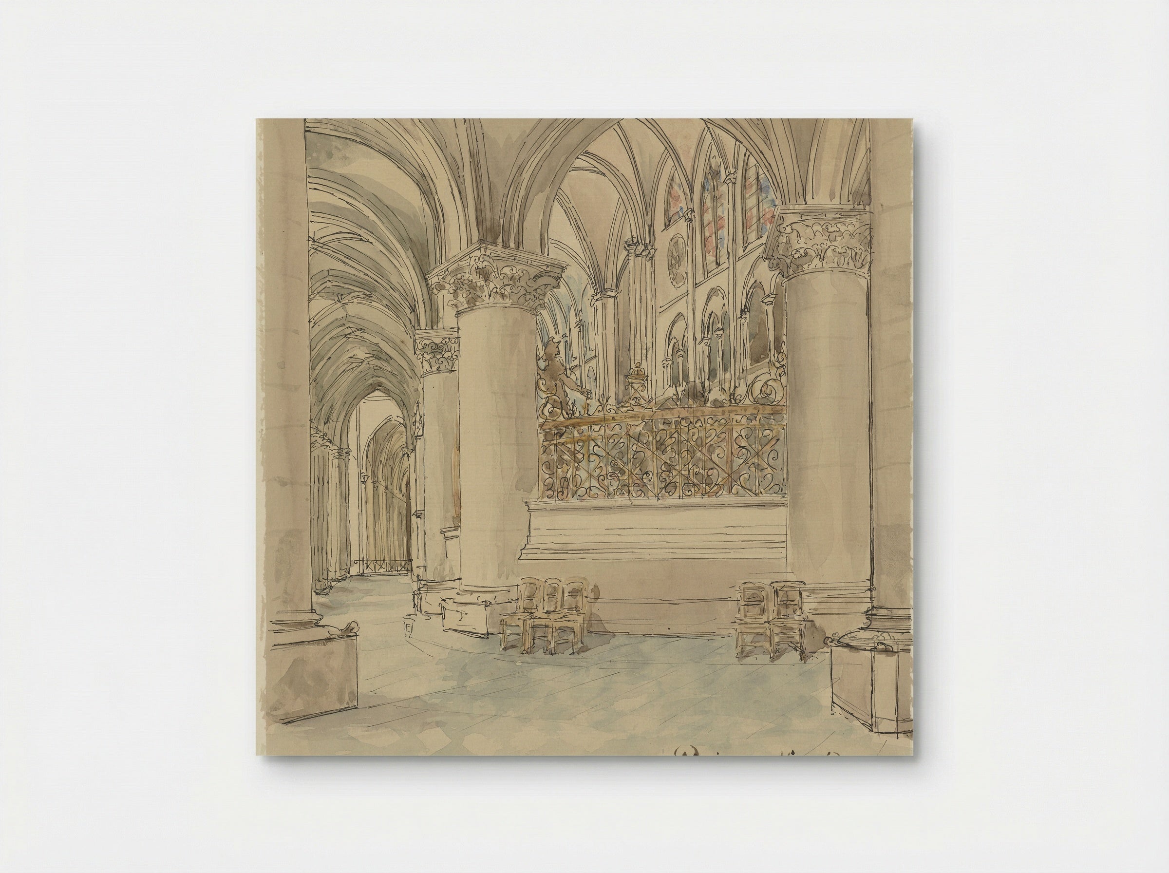 Interieur van de Notre-Dame te Parijs - Wilhelm Cornelis Bauer - Poster
