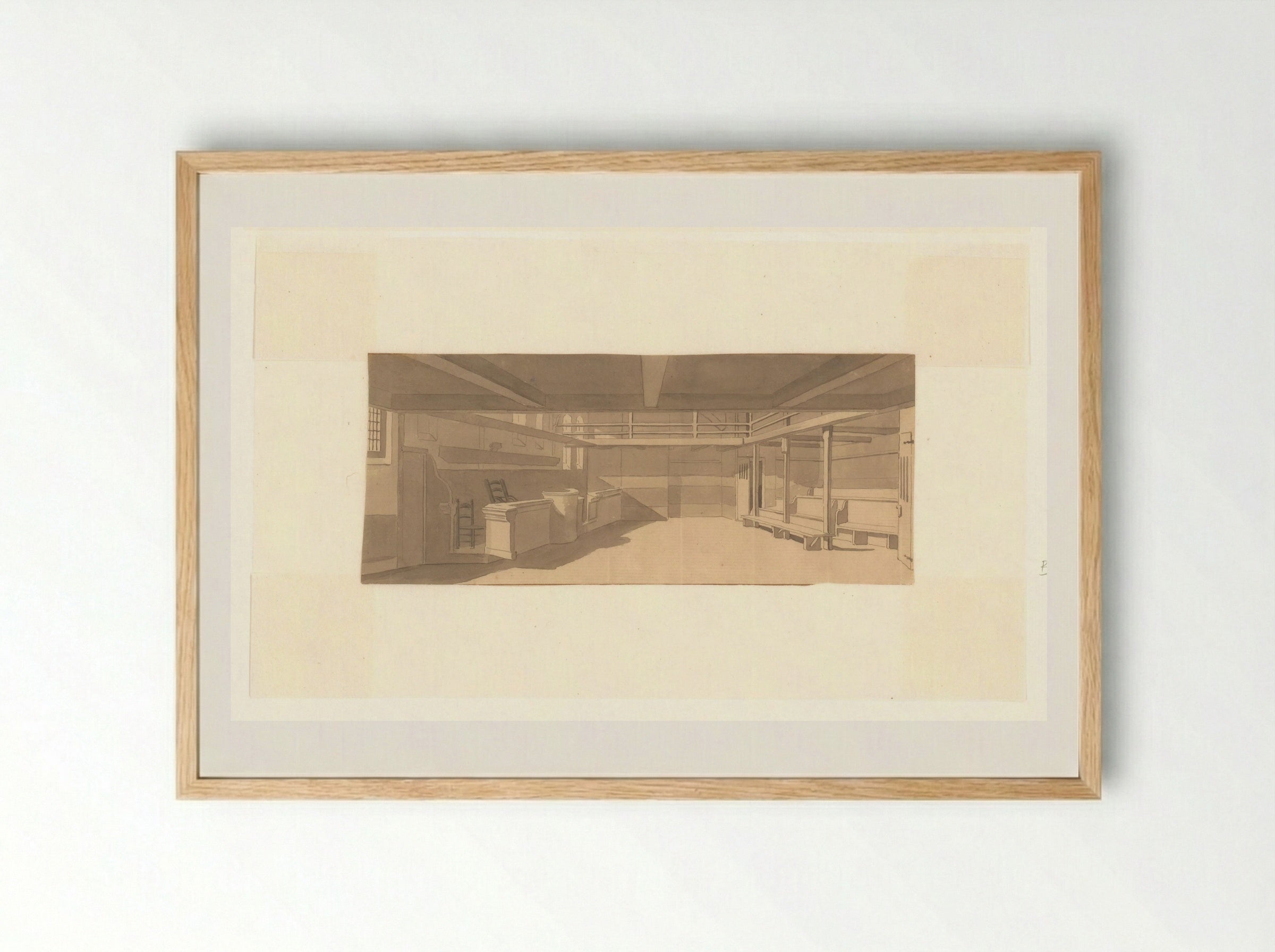 Interieur van de doopsgezinde kerk van de Jan Jacobsgezinden - Cornelis Pronk - Framed Print Wood