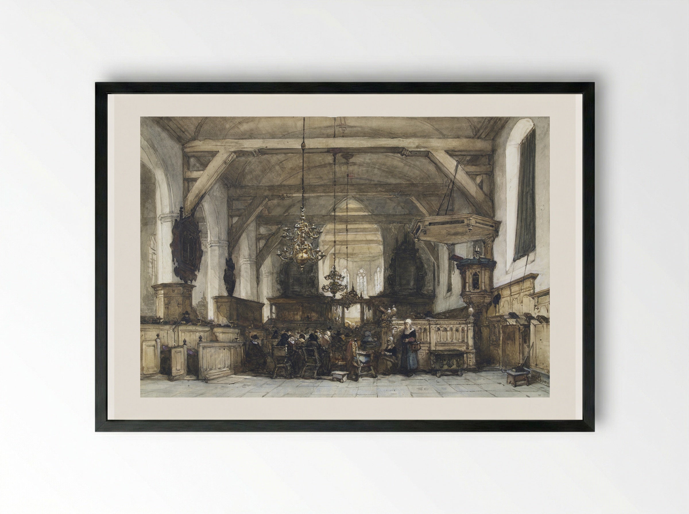 Interieur van de kerk te Maasland - Johannes Bosboom - Framed Print Black