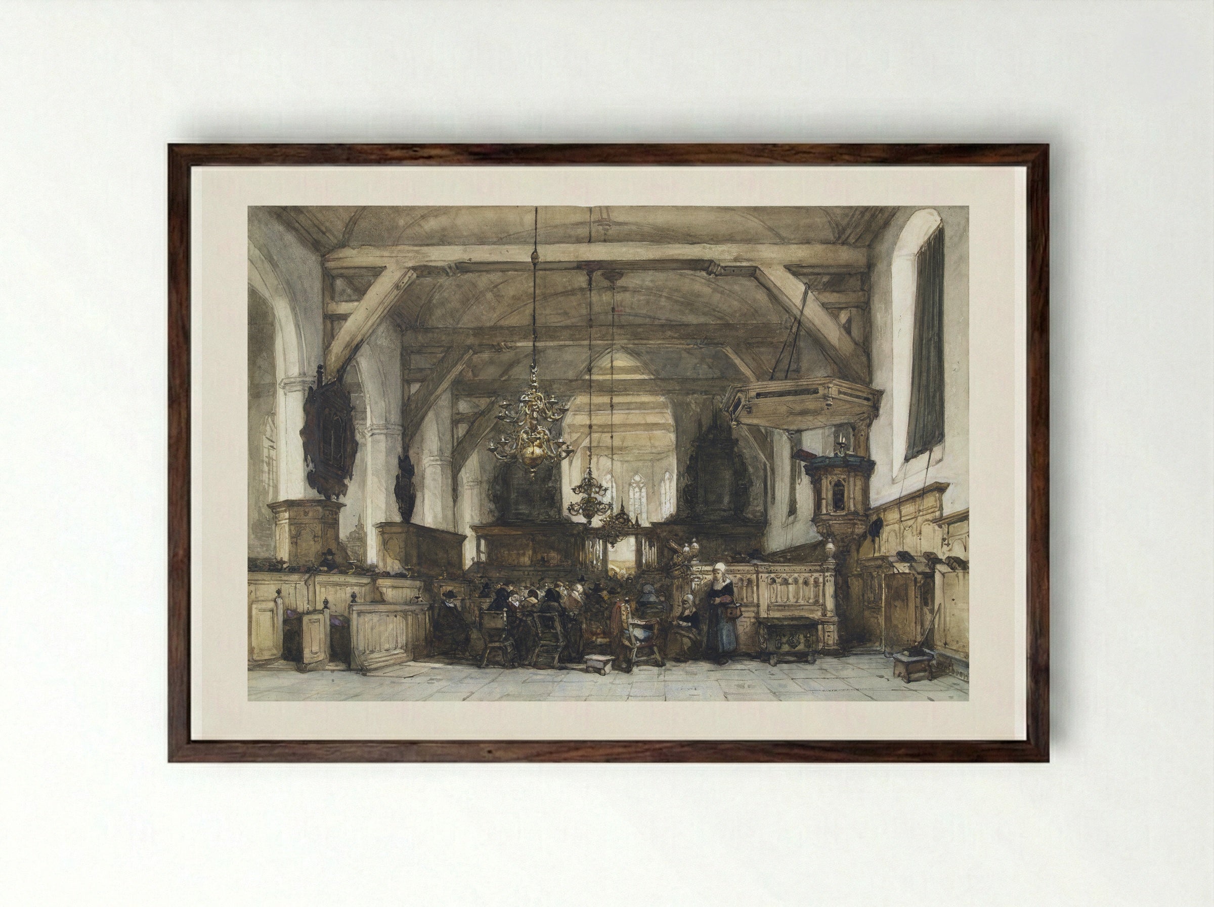 Interieur van de kerk te Maasland - Johannes Bosboom - Framed Print Dark Wood