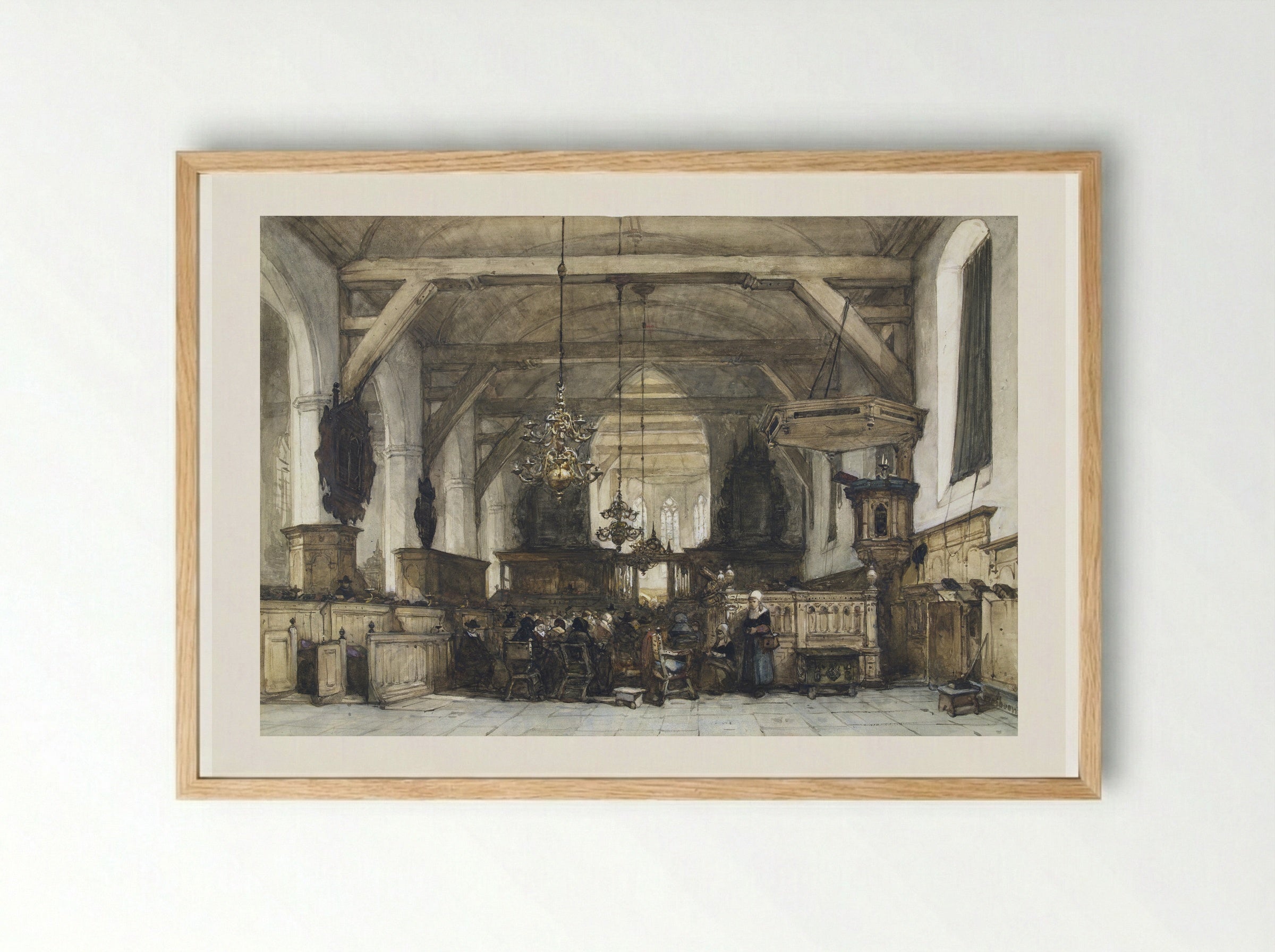 Interieur van de kerk te Maasland - Johannes Bosboom - Framed Print Wood