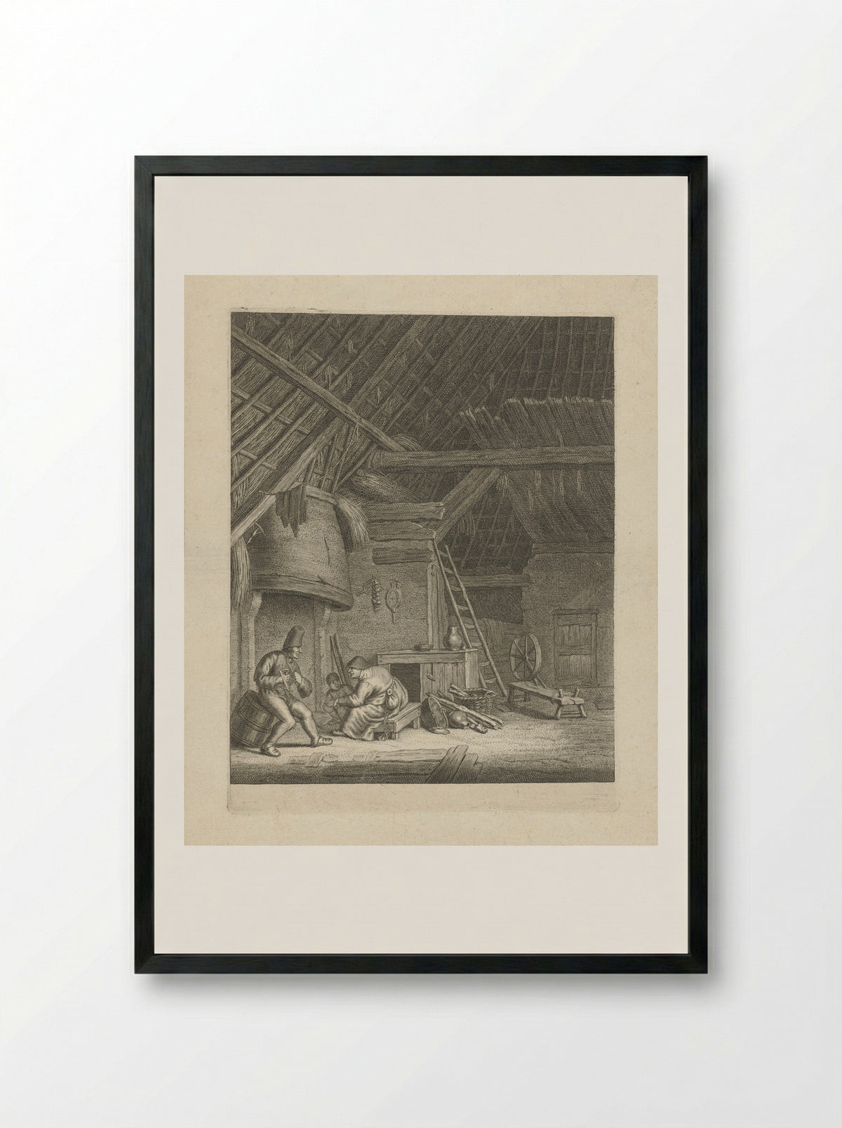 Interieur van een boerderij met boerenfamilie - Jacob Louys - Framed Print Black