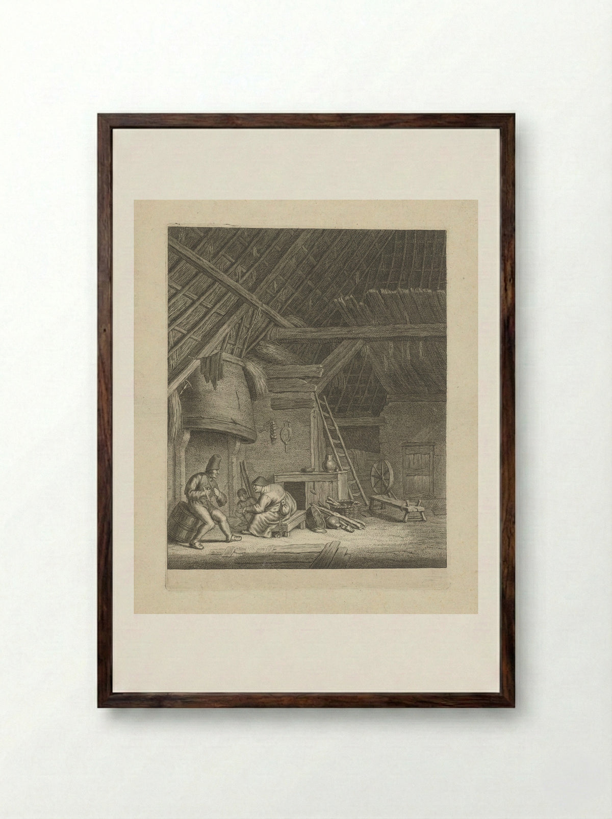 Interieur van een boerderij met boerenfamilie - Jacob Louys - Framed Print Dark Wood