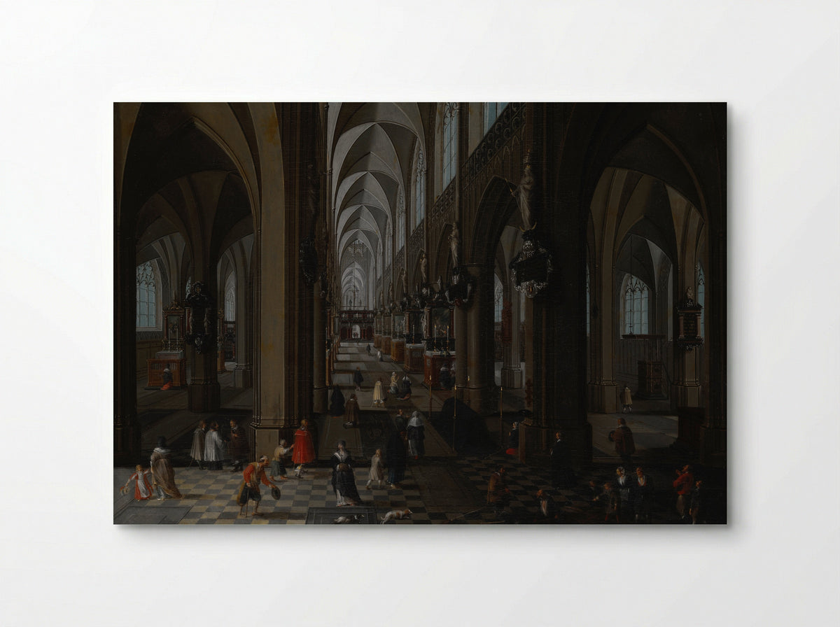 Interieur van een gotische kerk bij nacht - Peeter Neeffs the Elder - Poster