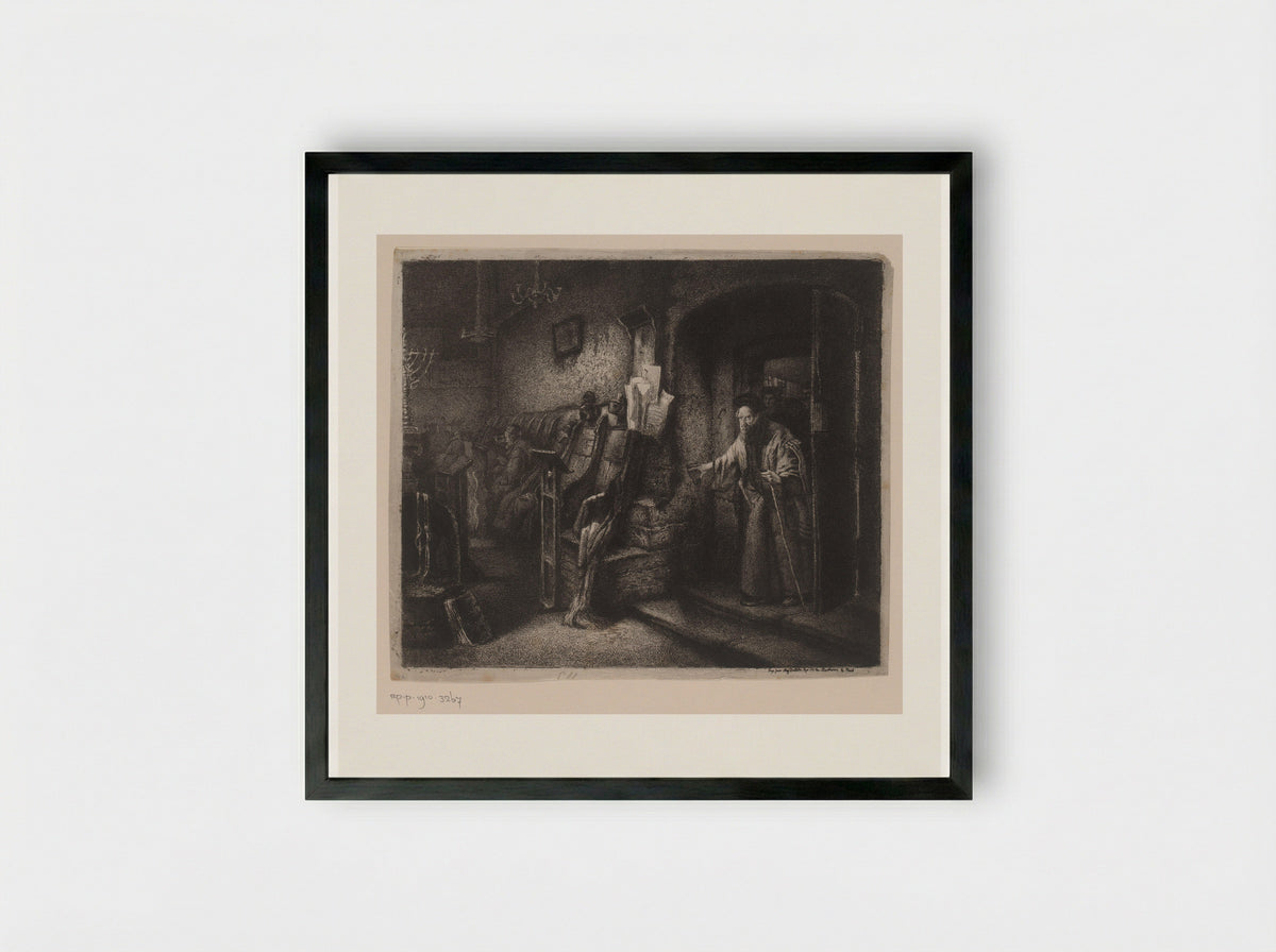 Interieur van een synagoge met gelovigen - Léopold Flameng - Framed Print Black