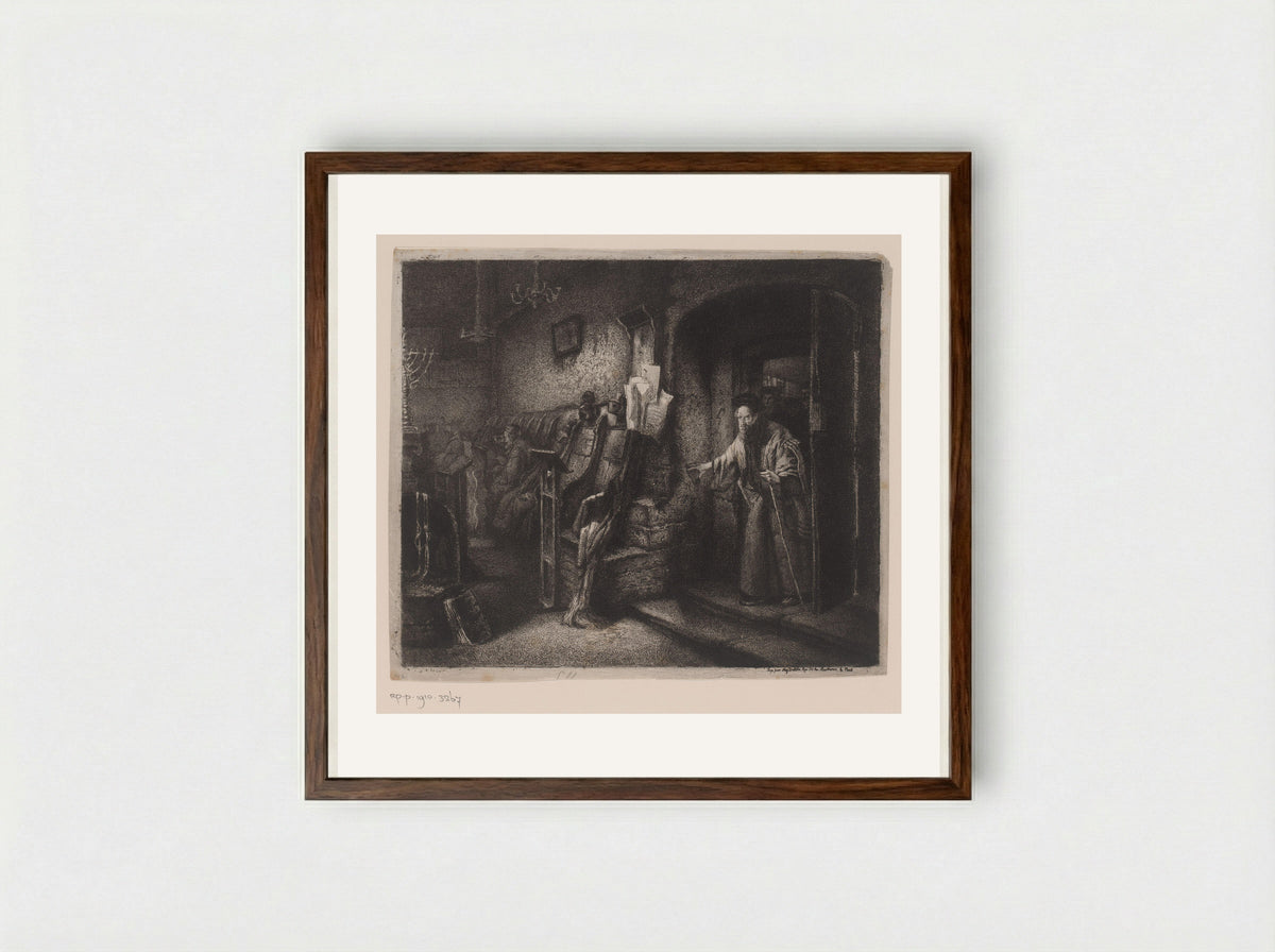 Interieur van een synagoge met gelovigen - Léopold Flameng - Framed Print Dark Wood