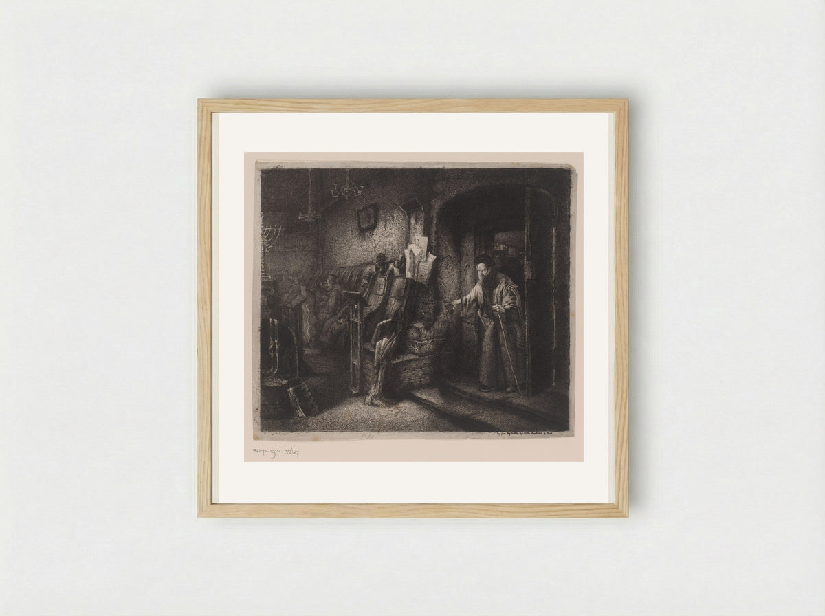 Interieur van een synagoge met gelovigen - Léopold Flameng - Framed Print Wood