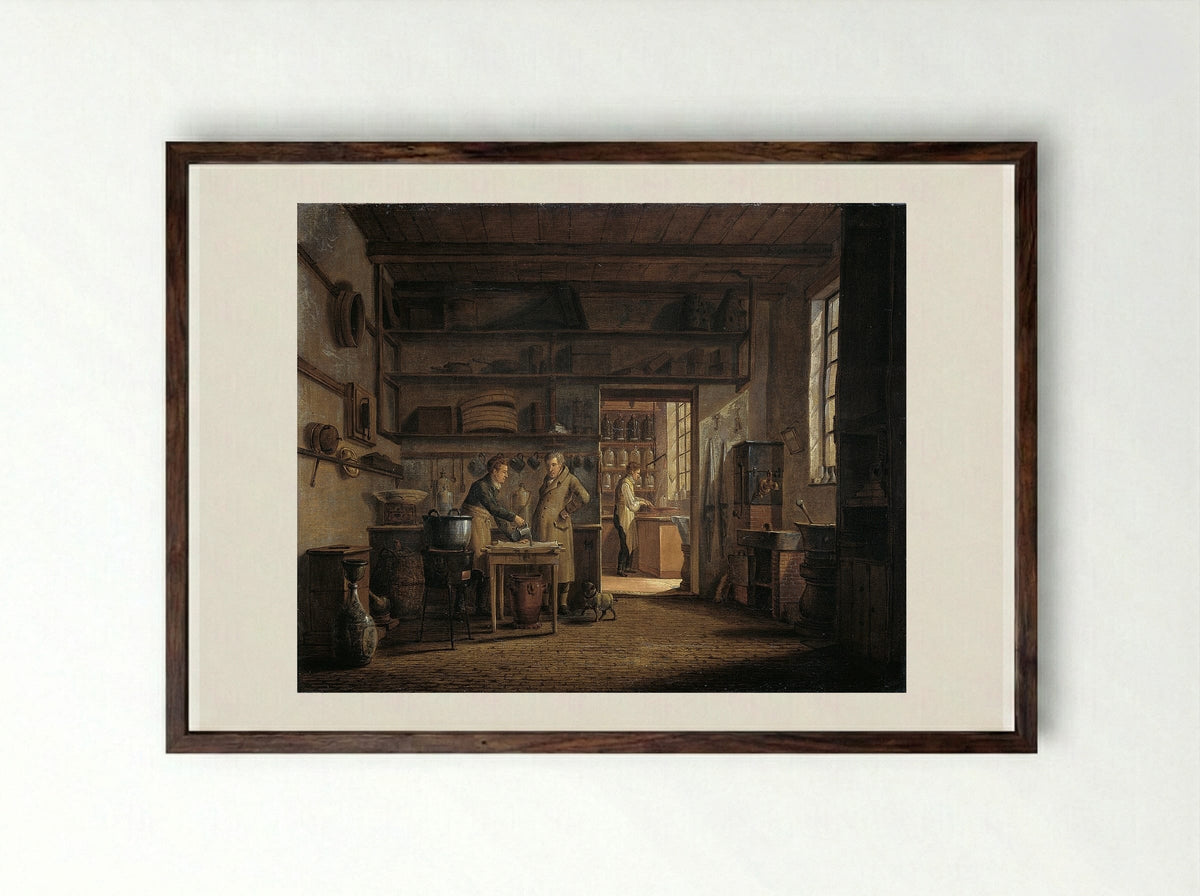 Interieur van het 'Stoockhuys' van apotheker A. d'Ailly - Johannes Jelgerhuis - Framed Print Dark Wood