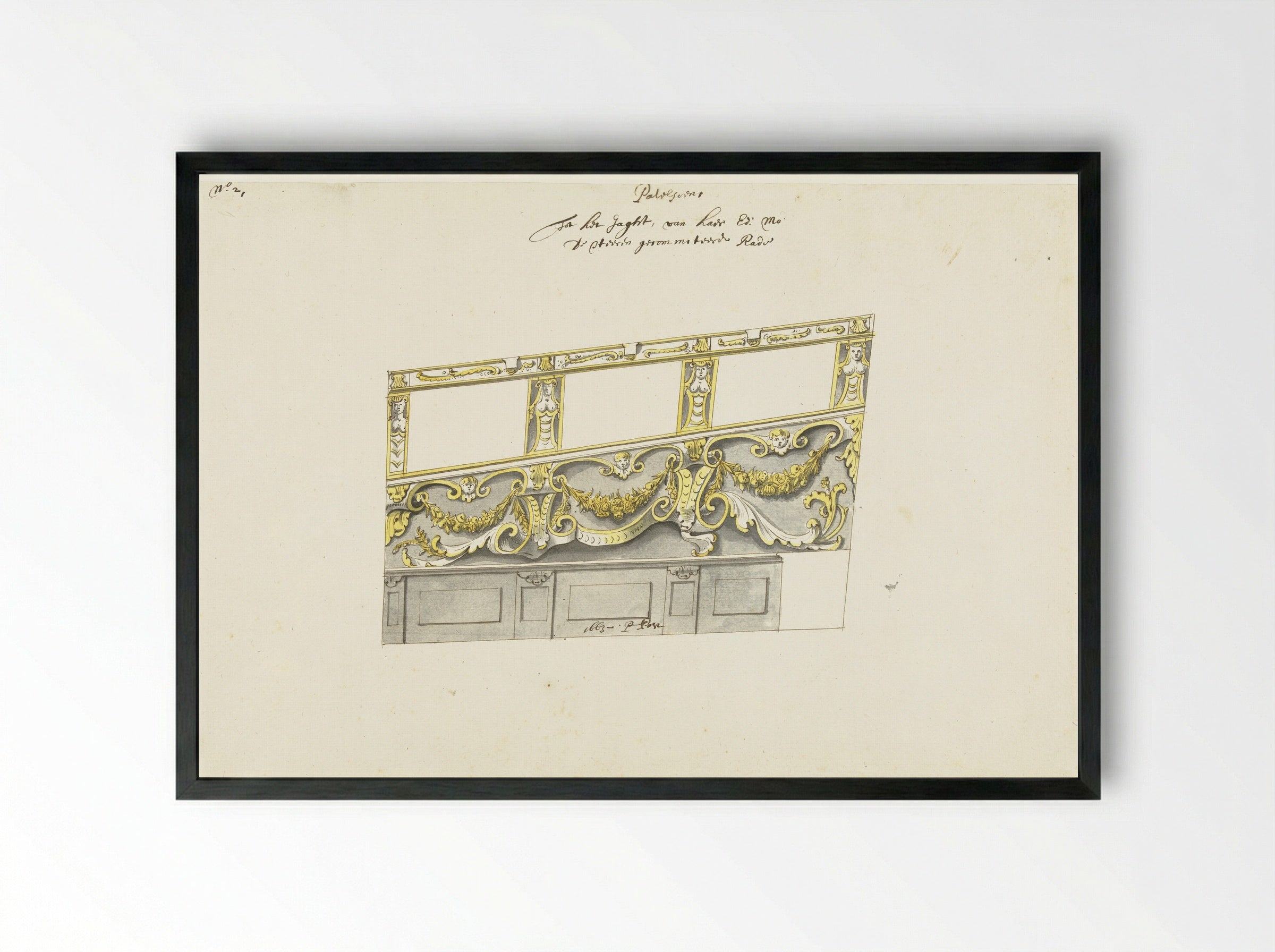 Interieurdecoratie van statenjacht met guirlandes - Pieter Jansz. Post - Framed Print Black