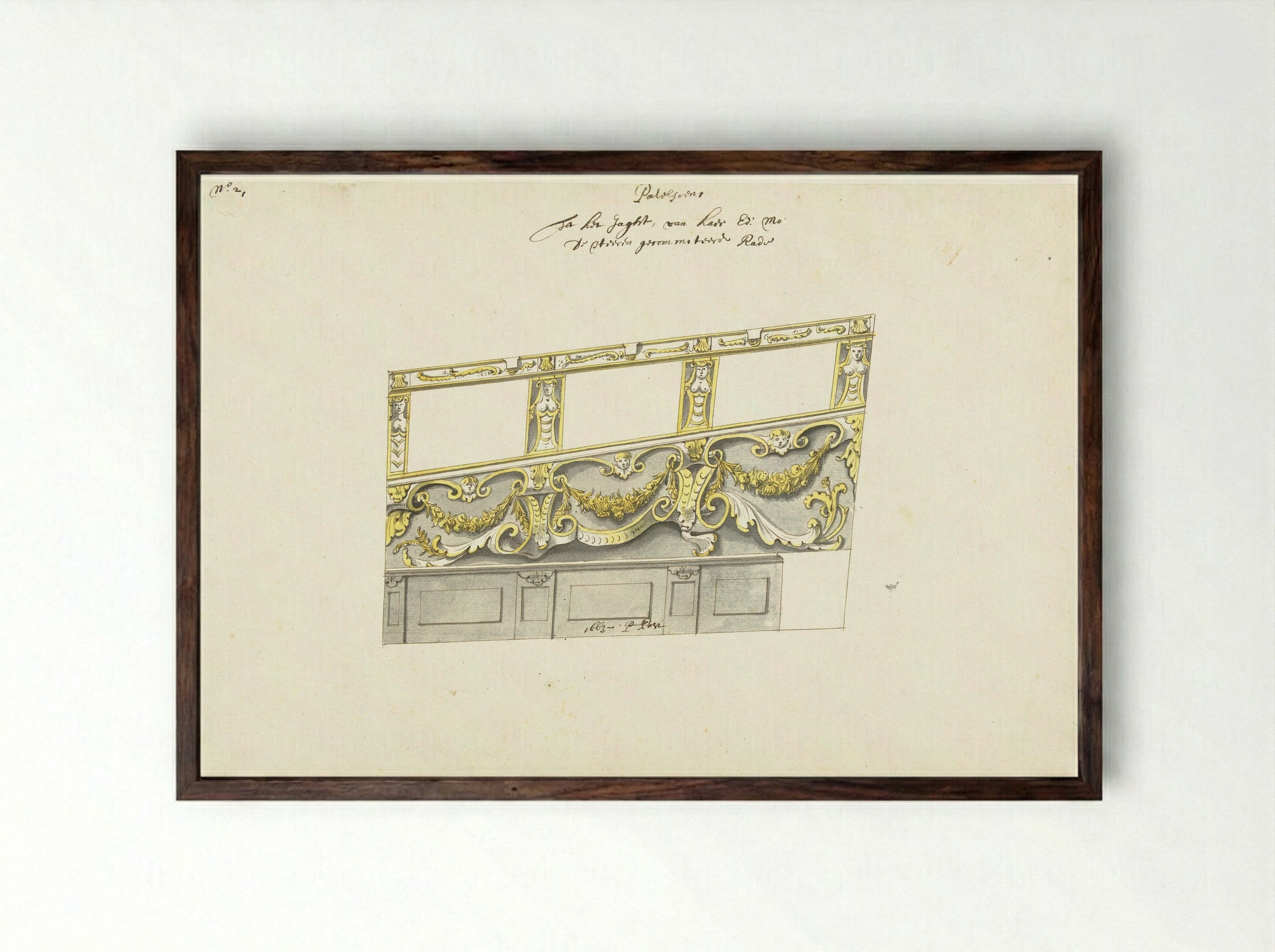 Interieurdecoratie van statenjacht met guirlandes - Pieter Jansz. Post - Framed Print Dark Wood