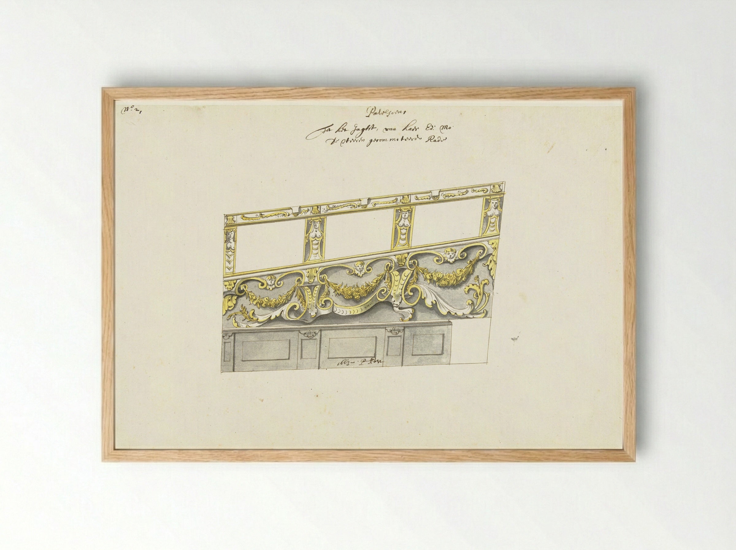 Interieurdecoratie van statenjacht met guirlandes - Pieter Jansz. Post - Framed Print Wood