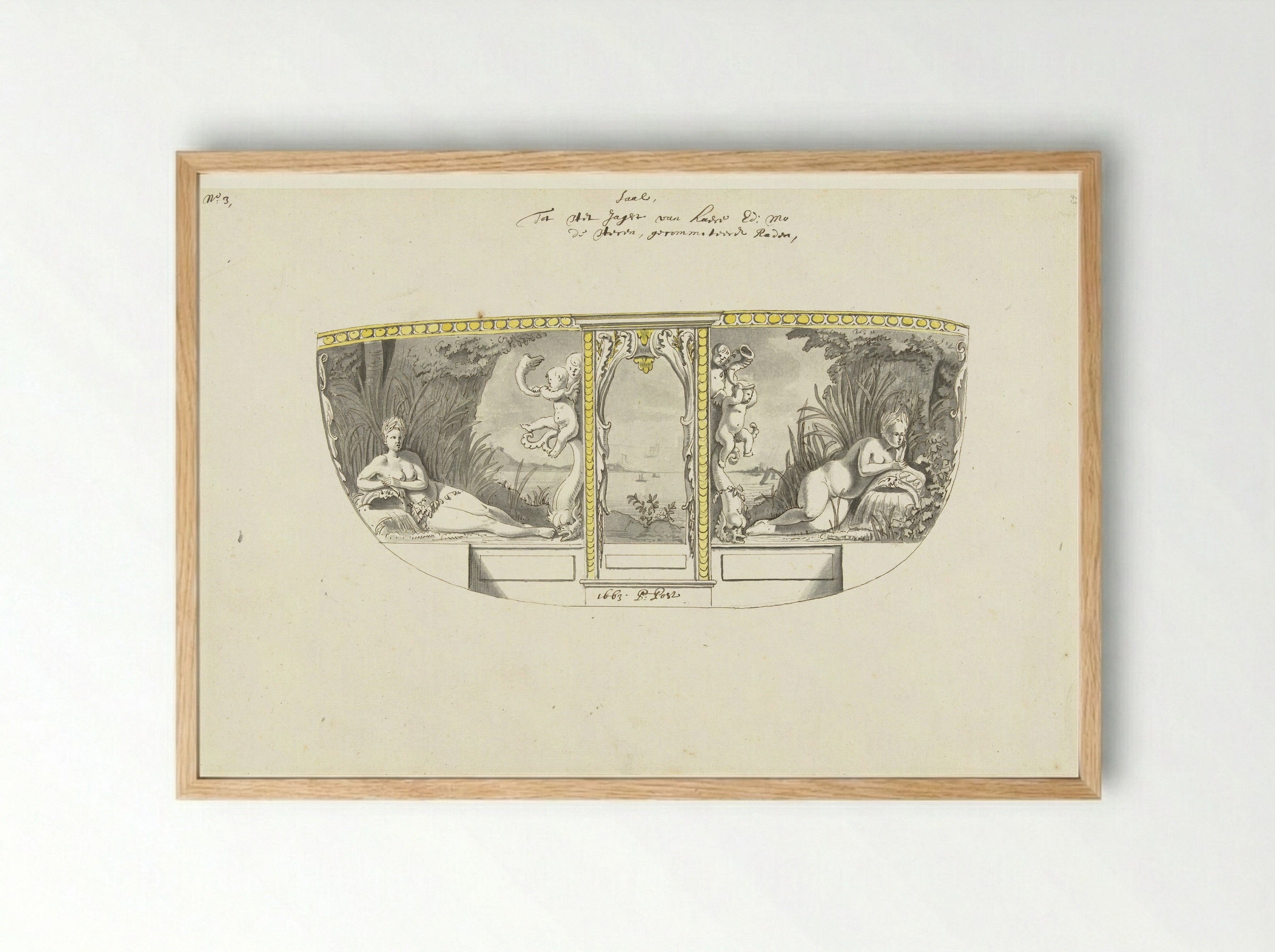 Interieurdecoratie van statenjacht met stroomnimfen - Pieter Jansz. Post - Framed Print Wood