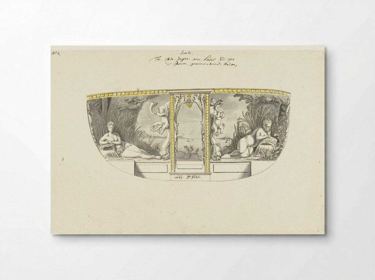 Interieurdecoratie van statenjacht met stroomnimfen - Pieter Jansz. Post - Poster
