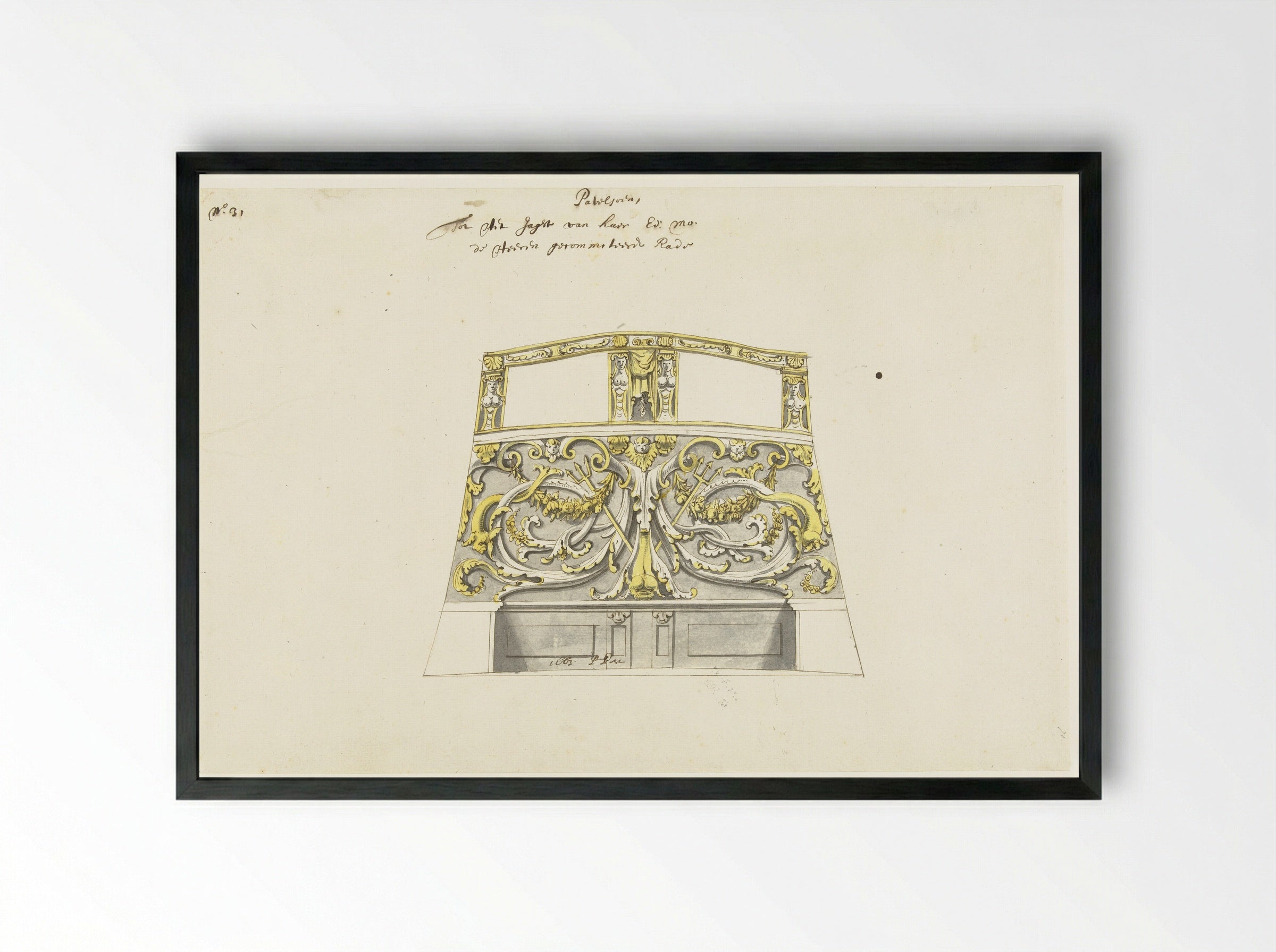 Interieurdecoratie van statenjacht met twee drietanden - Pieter Jansz. Post - Framed Print Black
