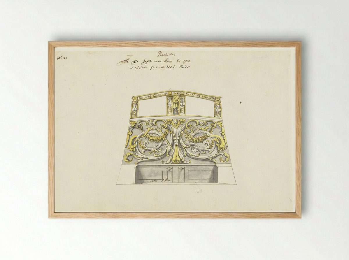 Interieurdecoratie van statenjacht met twee drietanden - Pieter Jansz. Post - Framed Print Wood