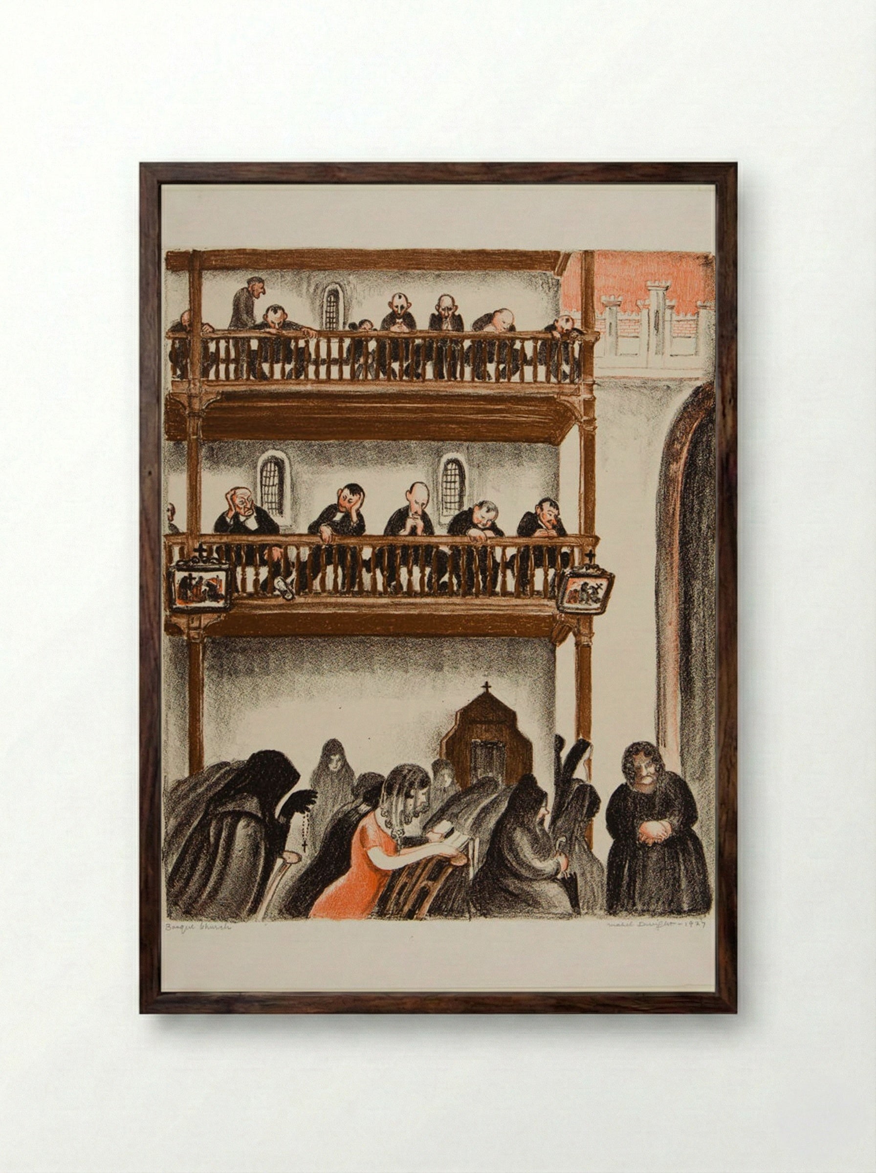 Interior, Basque Church - Mabel Dwight - Framed Print Dark Wood