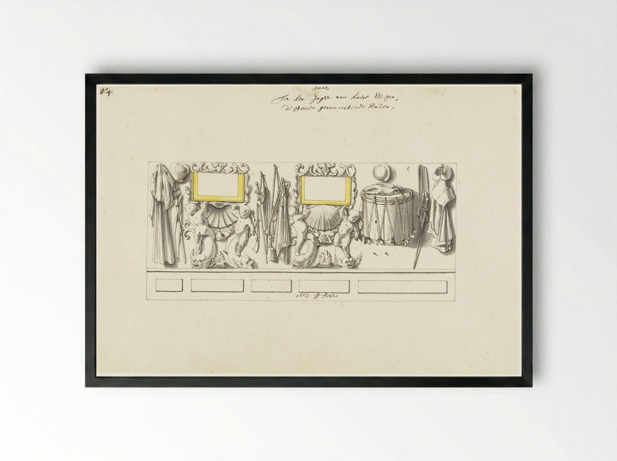 Interior Decoration for a State Yacht with Trophies - Pieter Jansz. Post - Framed Print Black