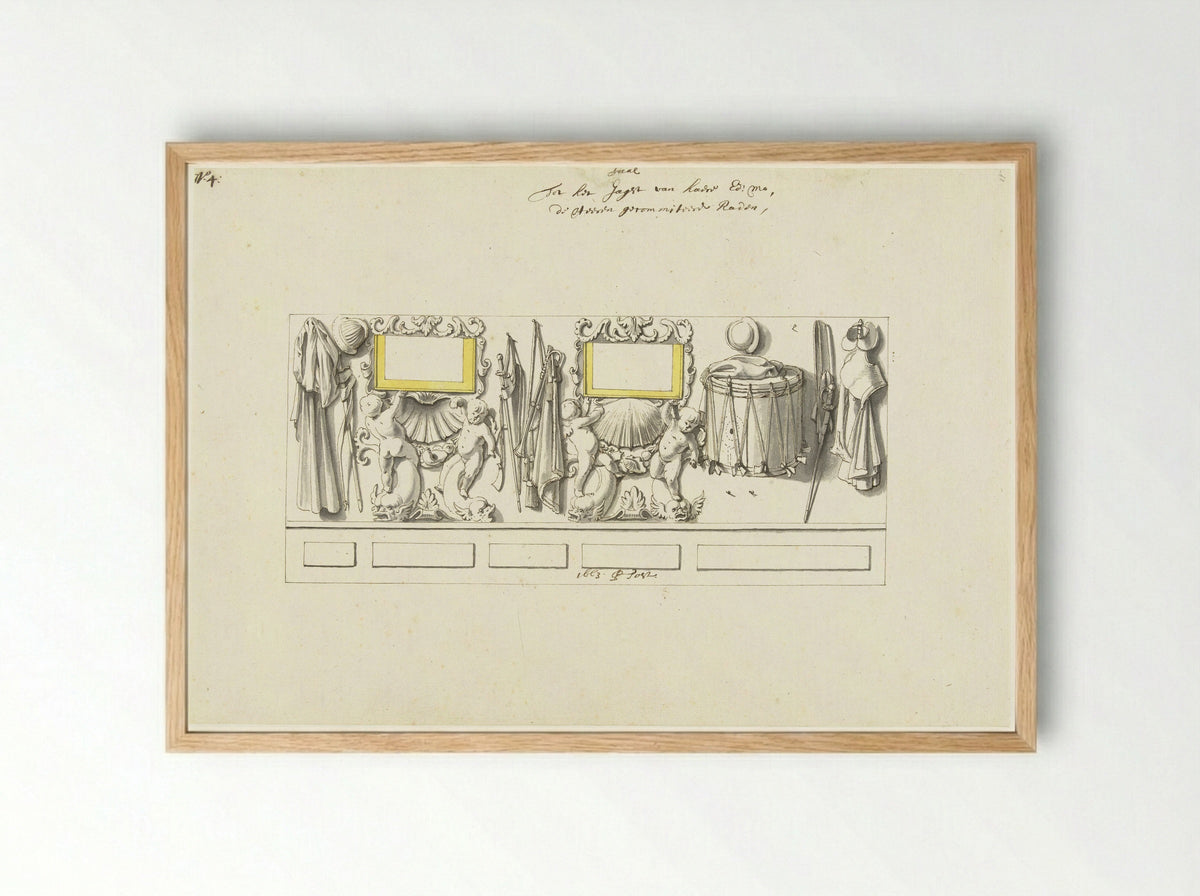 Interior Decoration for a State Yacht with Trophies - Pieter Jansz. Post - Framed Print Wood