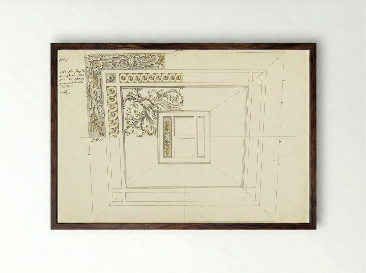 Interior Decoration of a State Yacht with Bird Figure - Pieter Jansz. Post - Framed Print Dark Wood