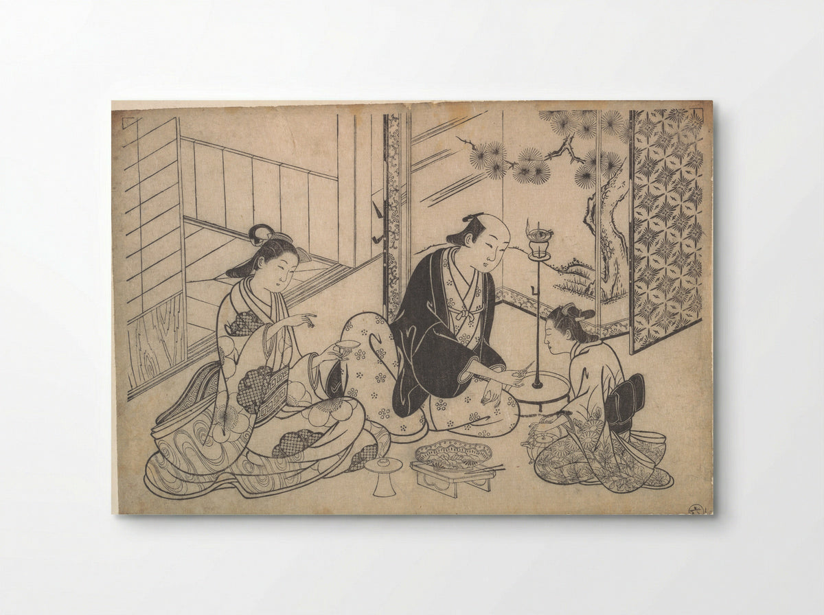 Interior, Three Figures: Sake Party - Hasegawa Mitsunobu - Poster