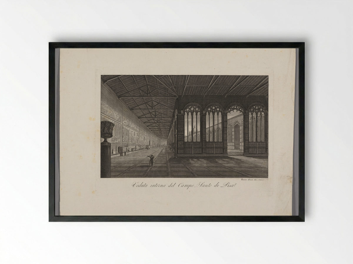 Interior View of the Campo Santo of Pisa - Raniero Grassi - Framed Print Black