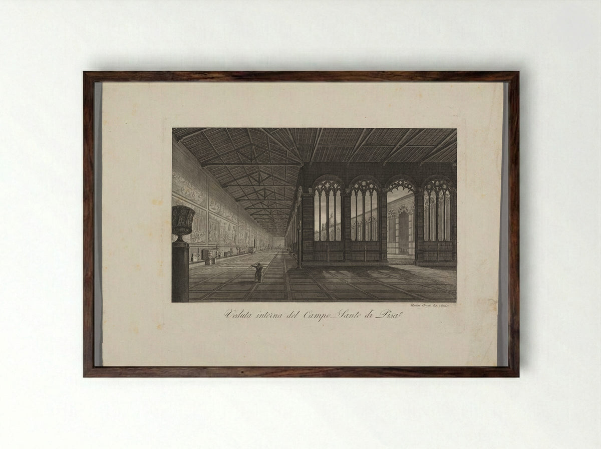 Interior View of the Campo Santo of Pisa - Raniero Grassi - Framed Print Dark Wood