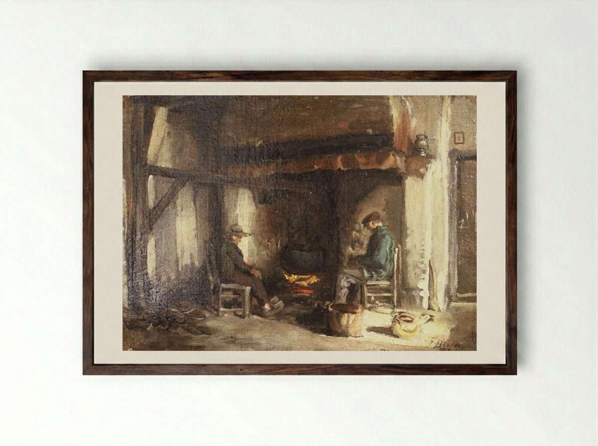 Interior in Kempen - Jules Breton - Framed Print Dark Wood