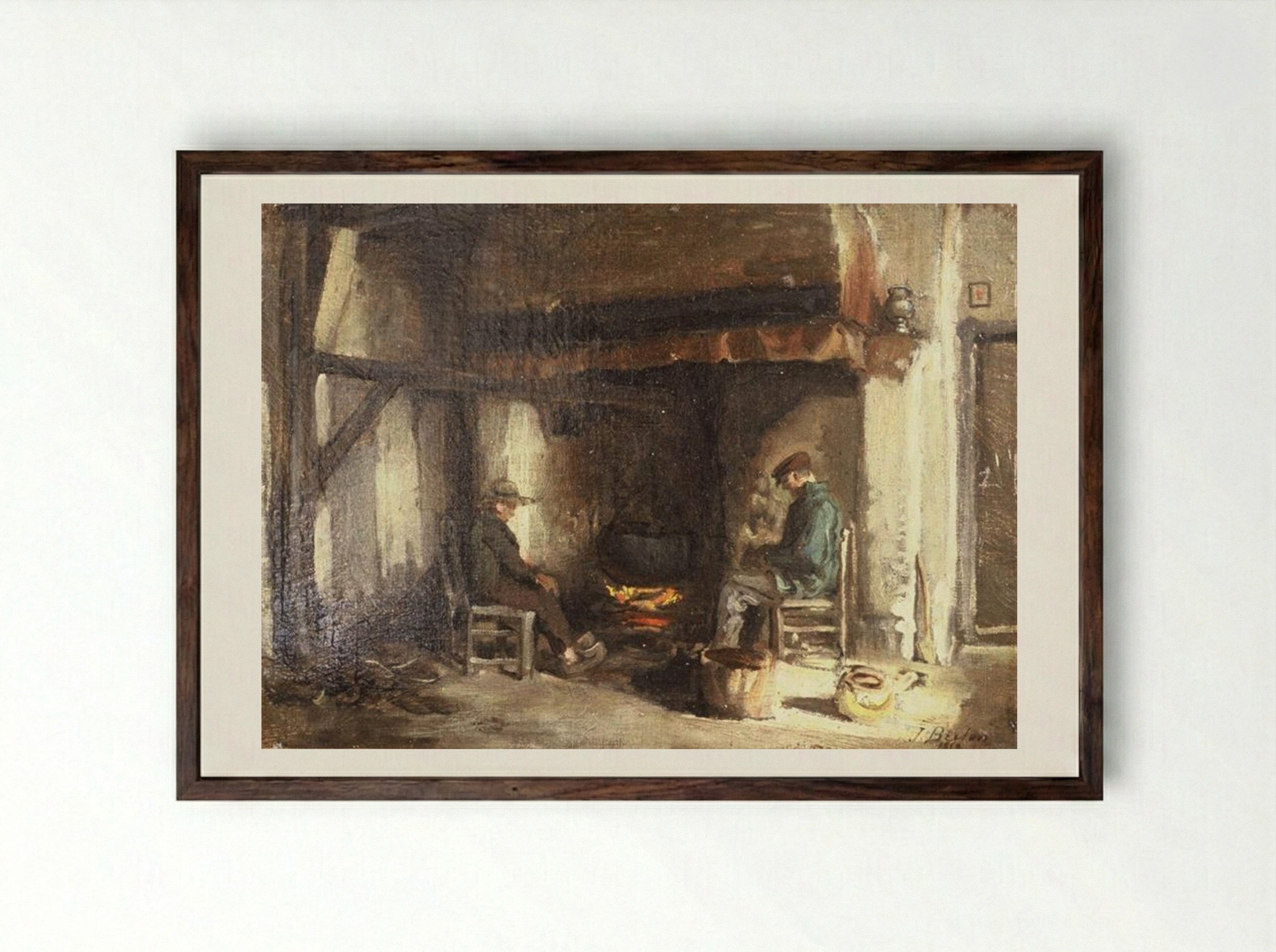 Interior in Kempen - Jules Breton - Framed Print Dark Wood