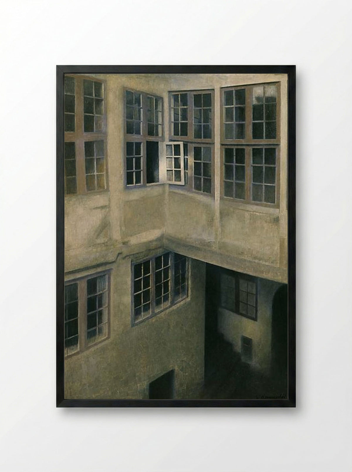 Interior of Courtyard, Strandgade 30 - Vilhelm Hammershøi - Framed Print Black