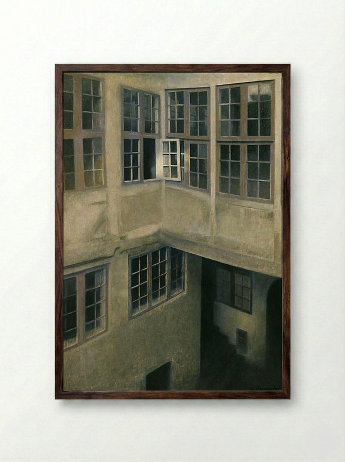 Interior of Courtyard, Strandgade 30 - Vilhelm Hammershøi - Framed Print Dark Wood
