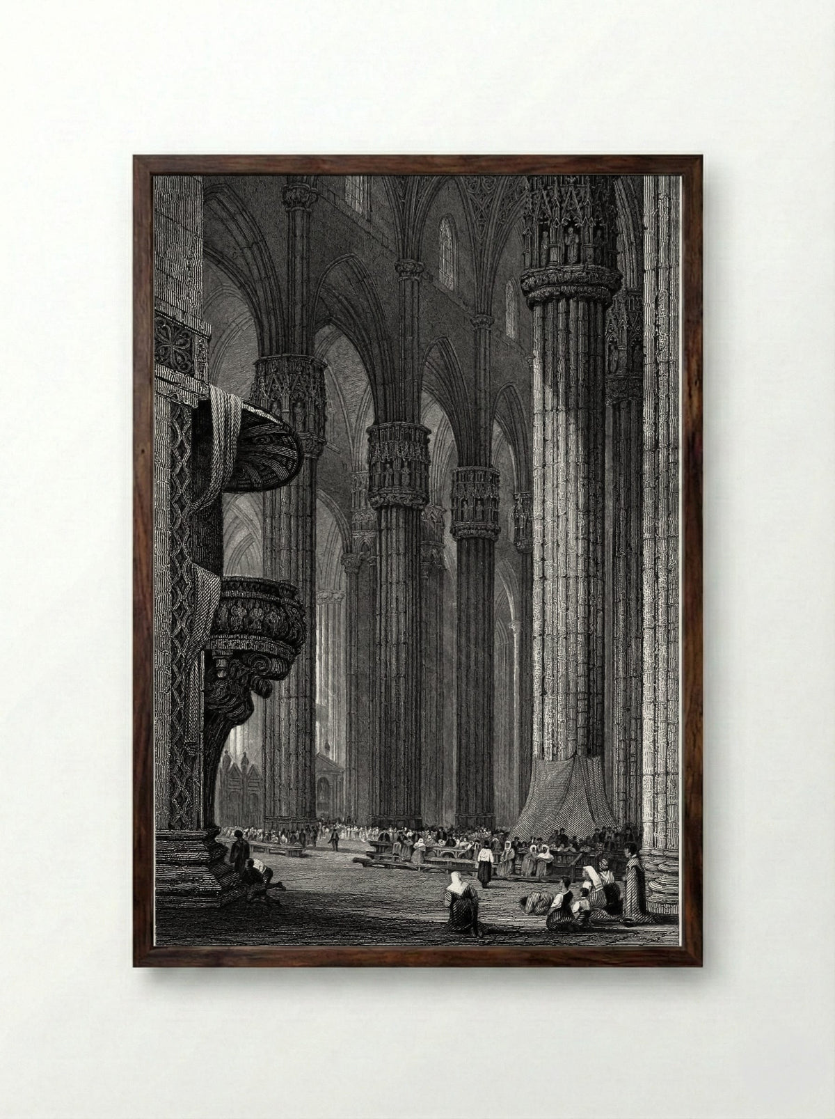 Interior of Milan Cathedral - Samuel Prout - Framed Print Dark Wood