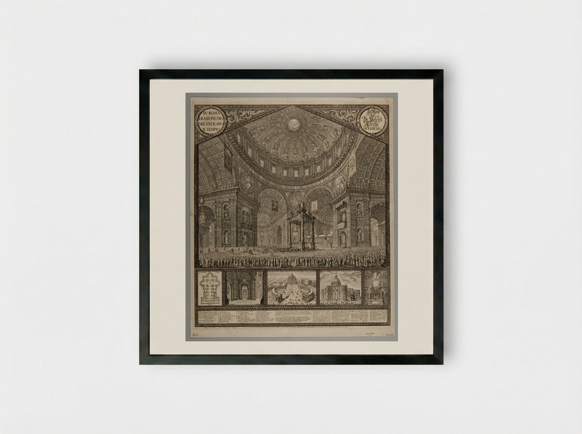 Interior of Saint Peter's at the Jubilee in 1700, under Clement XII - Johann Ulrich Kraus - Framed Print Black