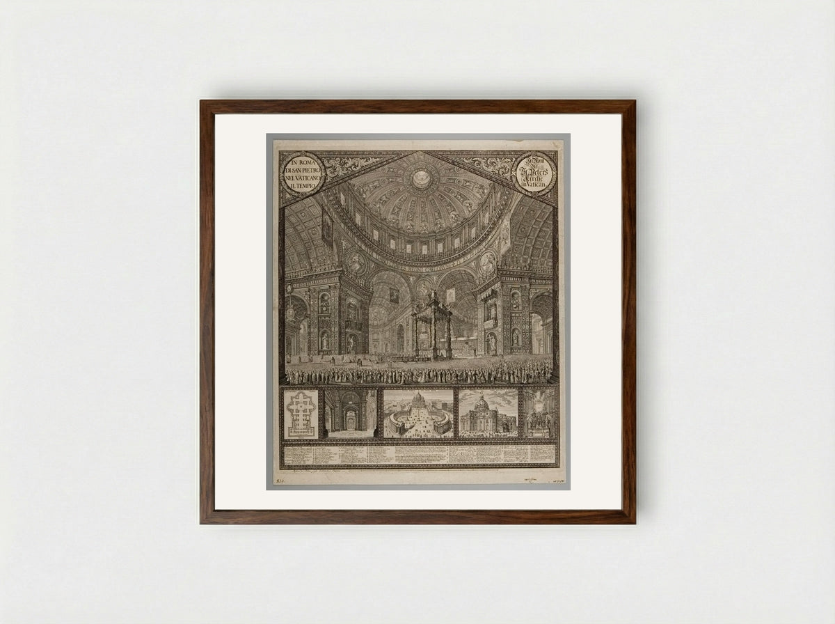 Interior of Saint Peter's at the Jubilee in 1700, under Clement XII - Johann Ulrich Kraus - Framed Print Dark Wood