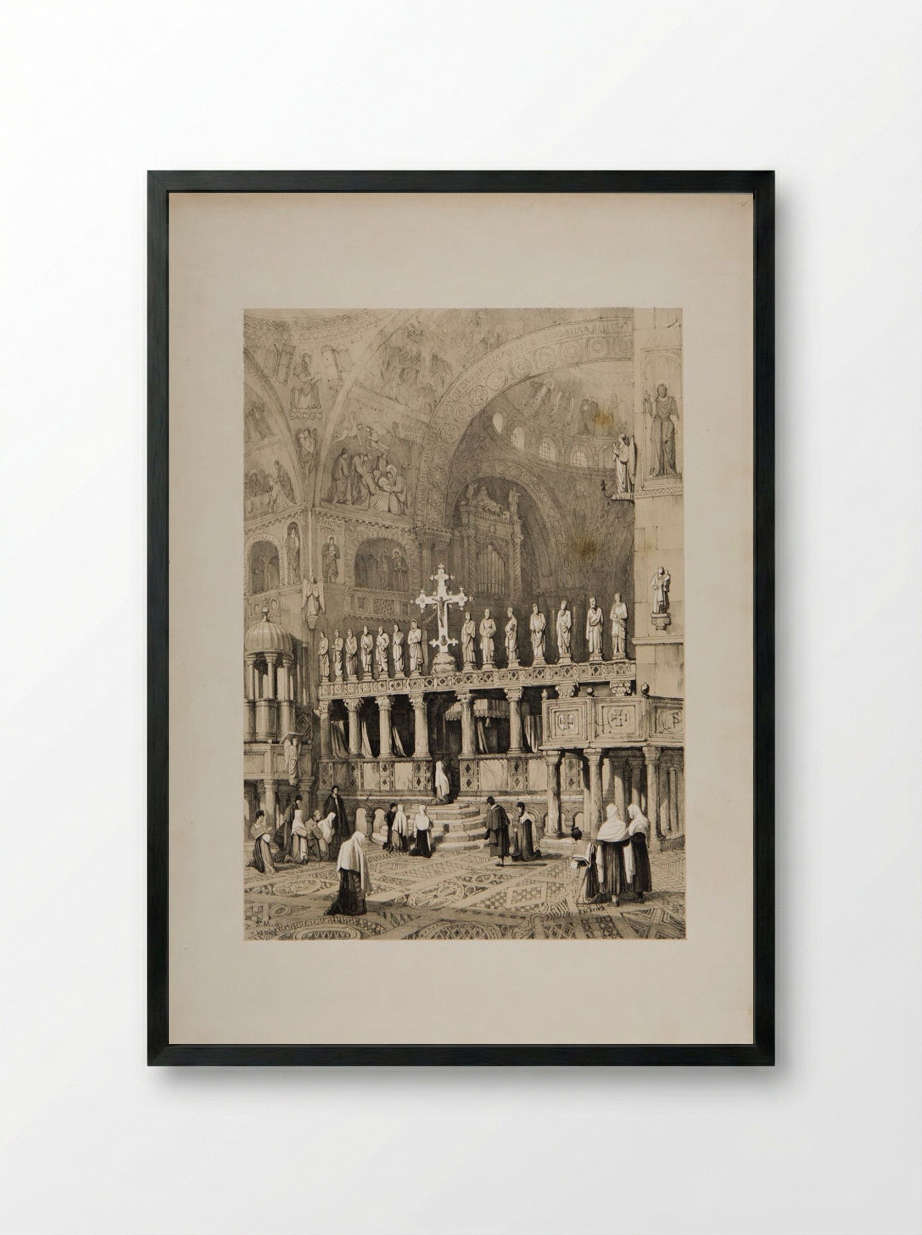 Interior of St Mark's Basilica, Venice - Samuel Prout - Framed Print Black