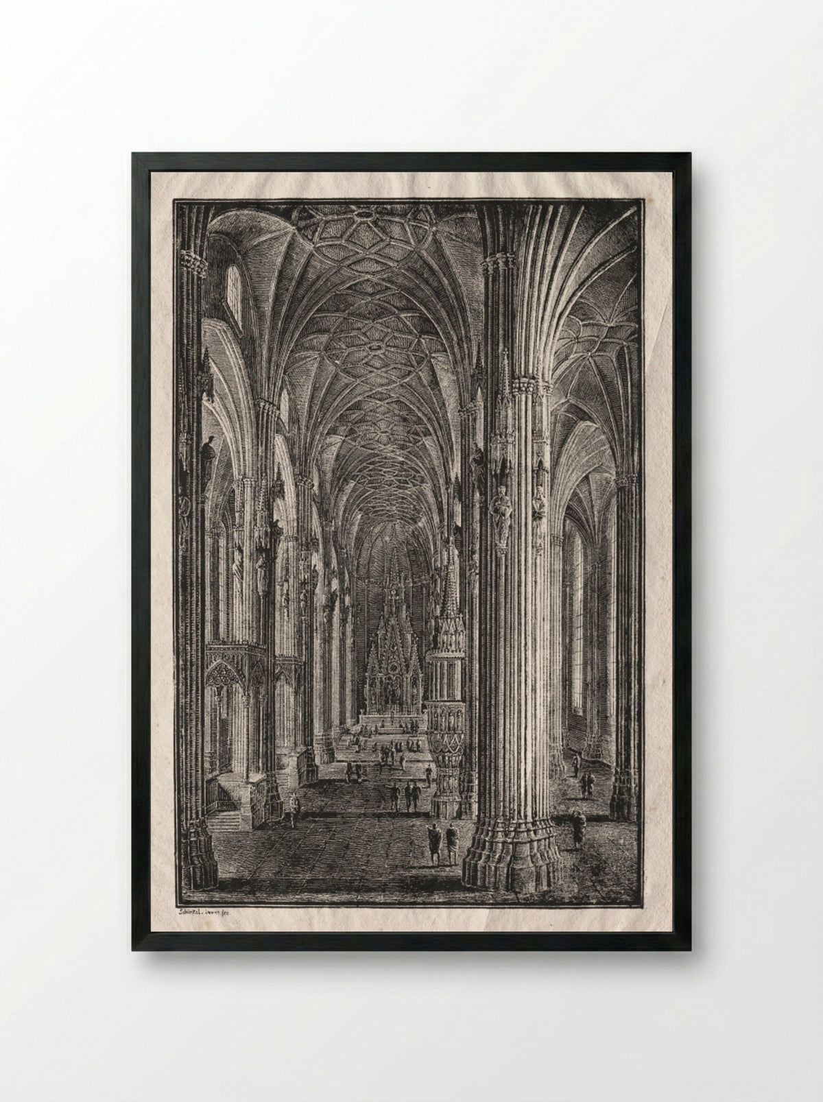 Interior of St. Stephen's Cathedral in Vienna - Karl Friedrich Schinkel - Framed Print Black